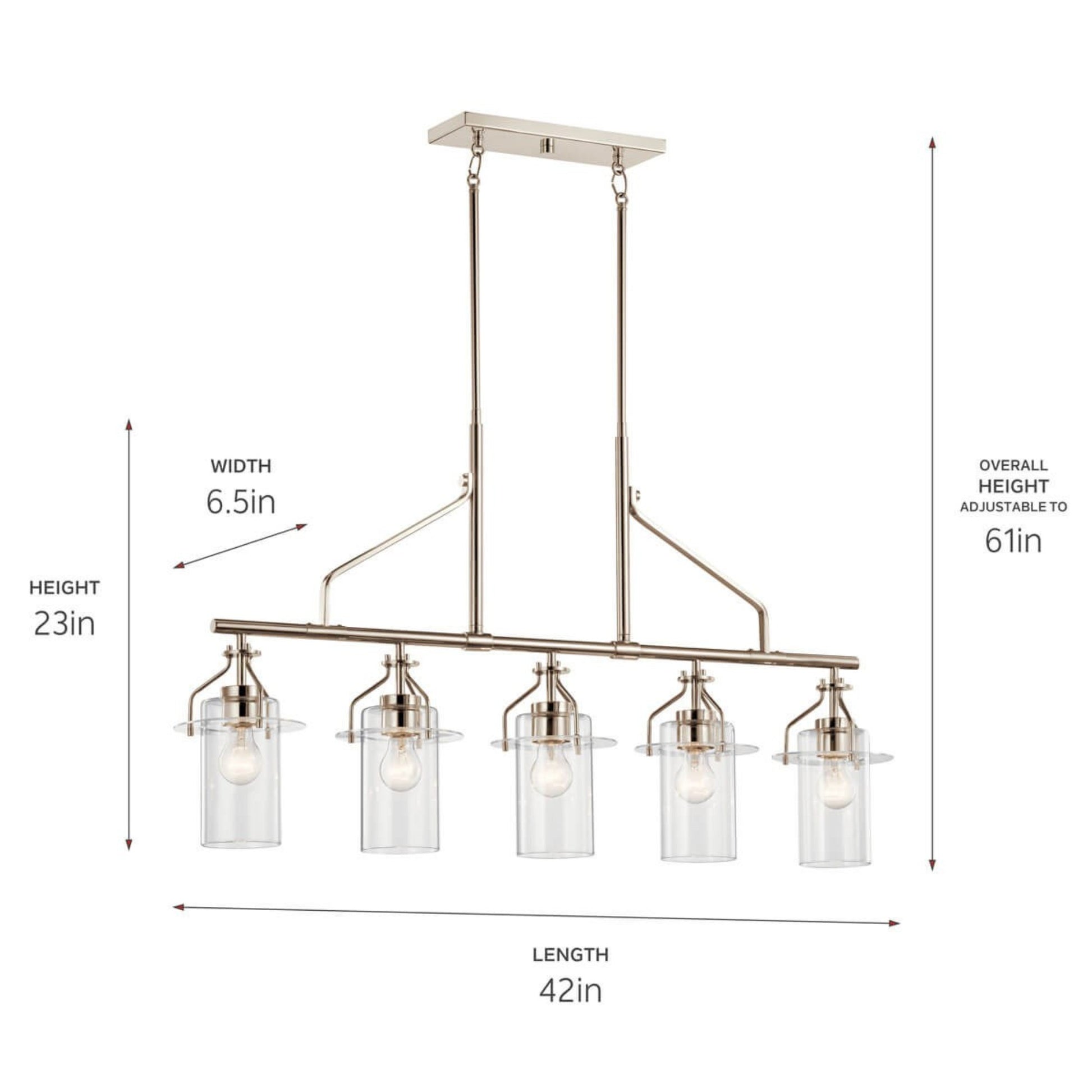 Everett 42" 5-Light Linear Chandelier, Polished Nickel Finish - Bees Lighting