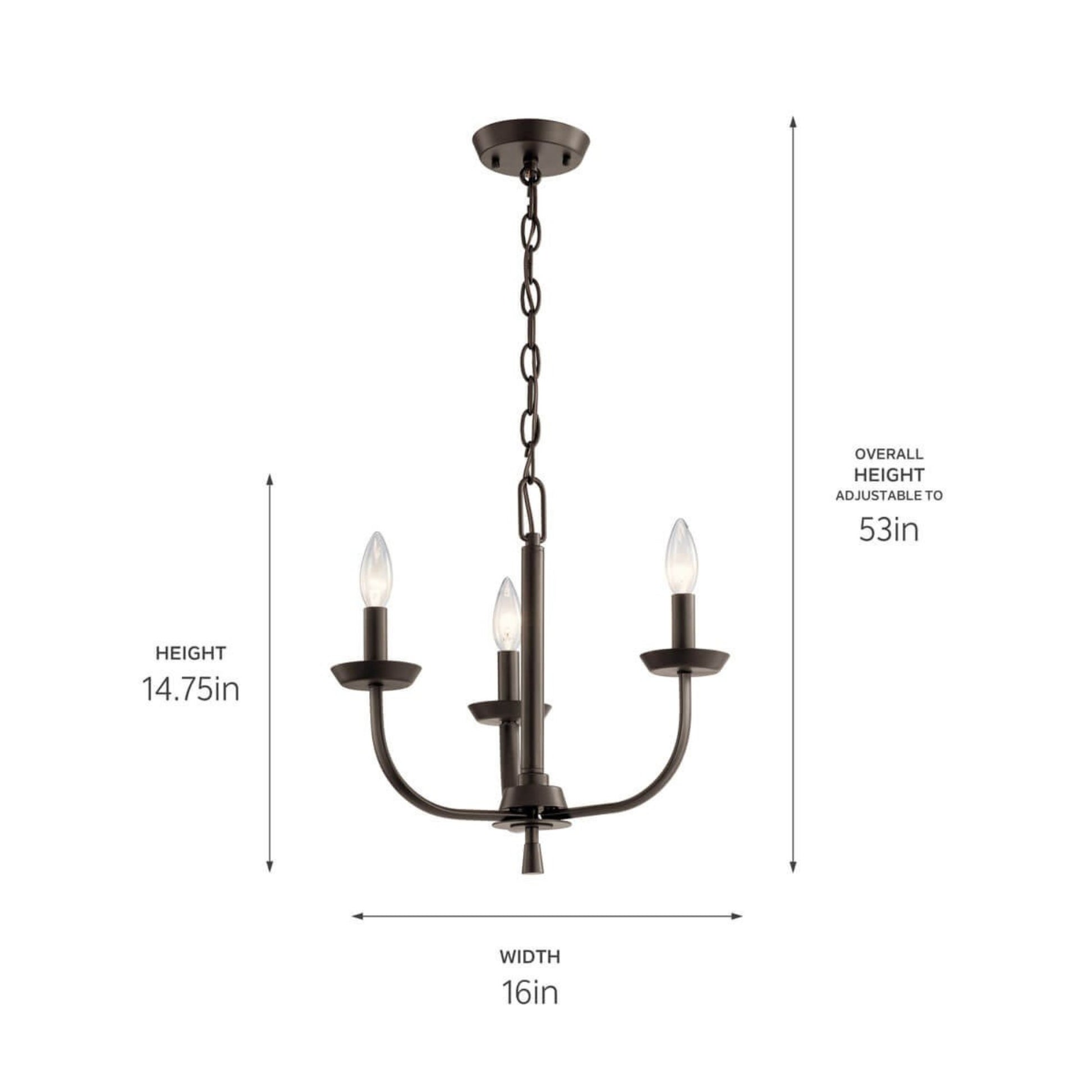 Kennewick 16" 3-Light Mini Chandelier, Olde Bronze Finish - Bees Lighting