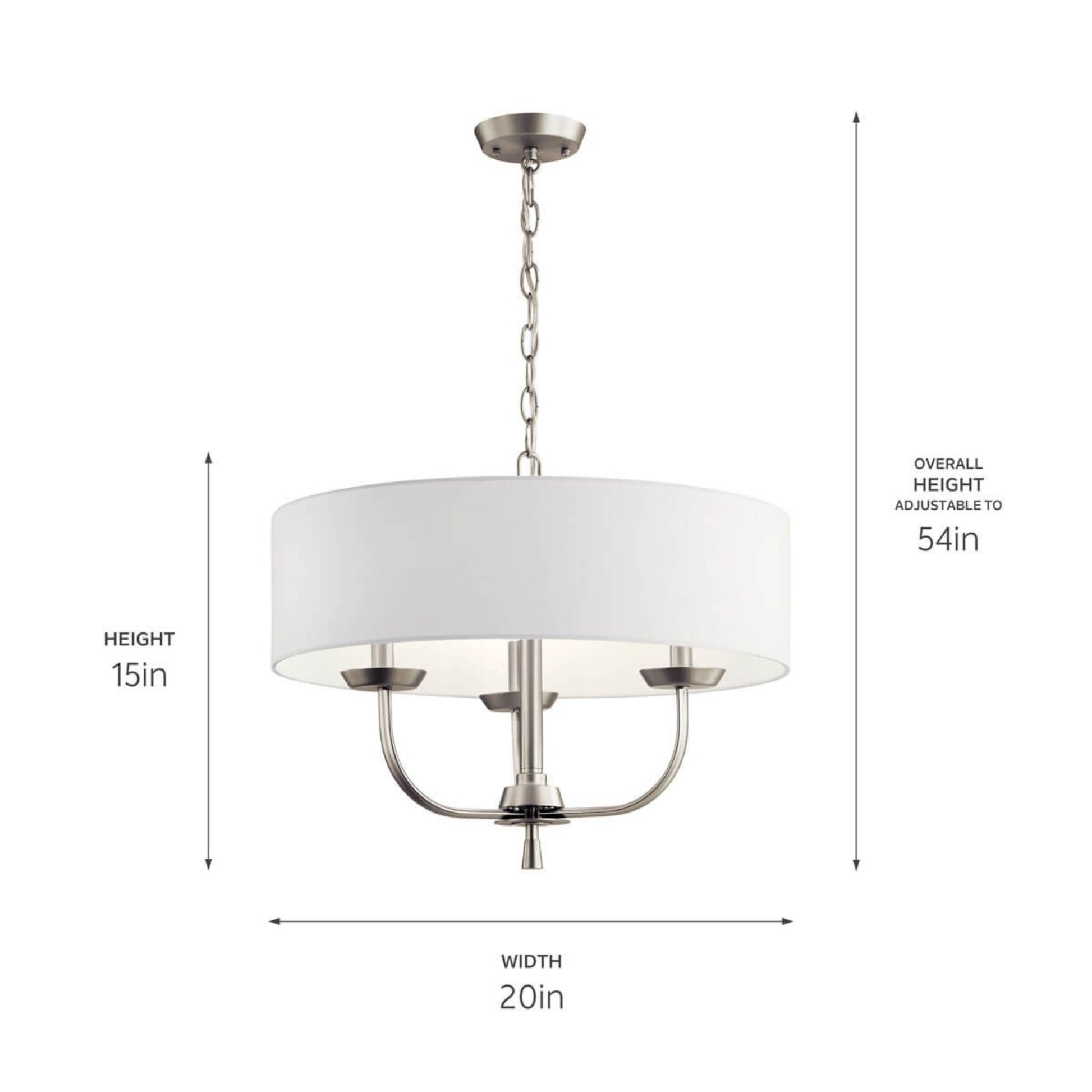 Kennewick 20" 3-Light Chandelier, Brushed Nickel Finish - Bees Lighting