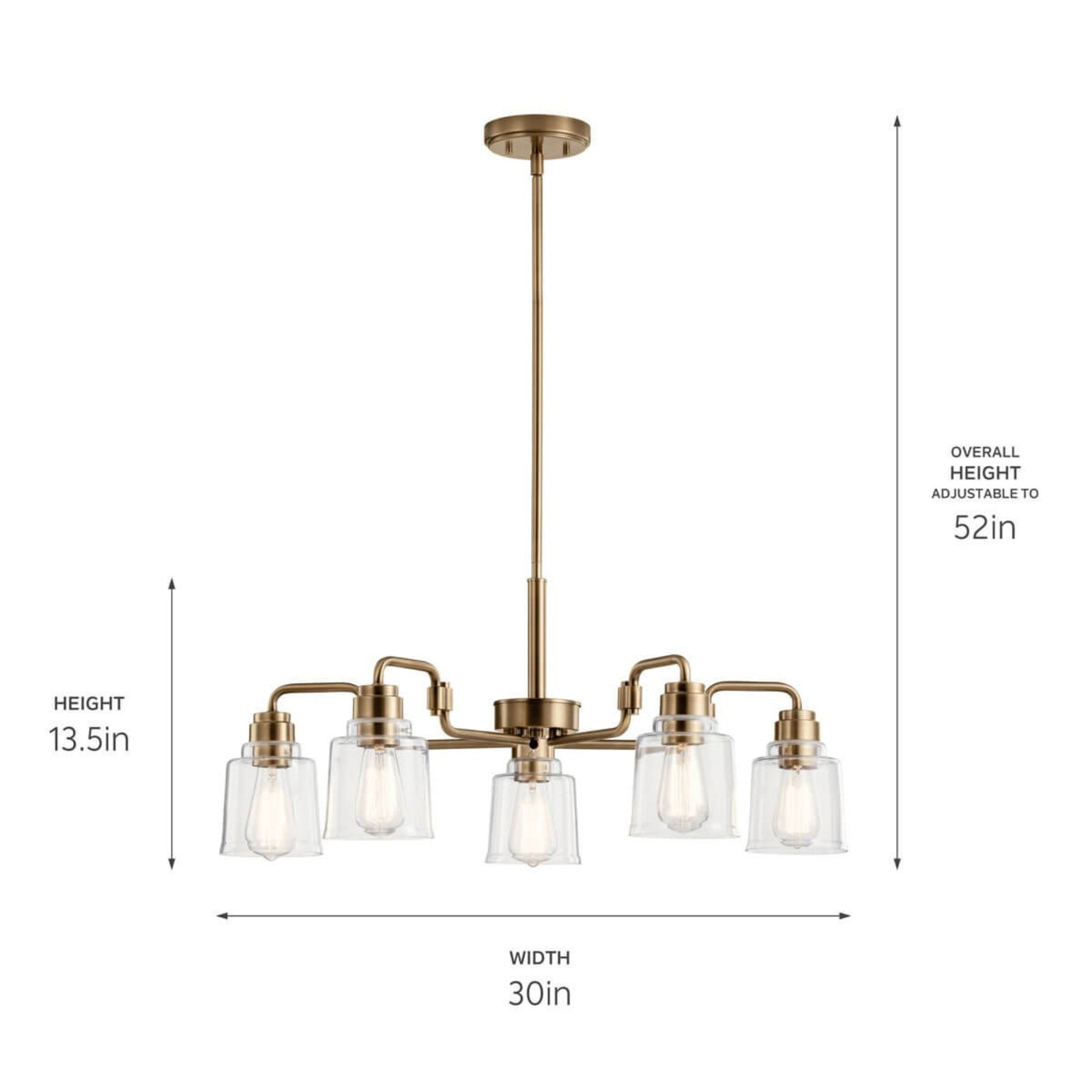 Aivian 30" 5-Light Chandelier, Weathered Brass Finish - Bees Lighting