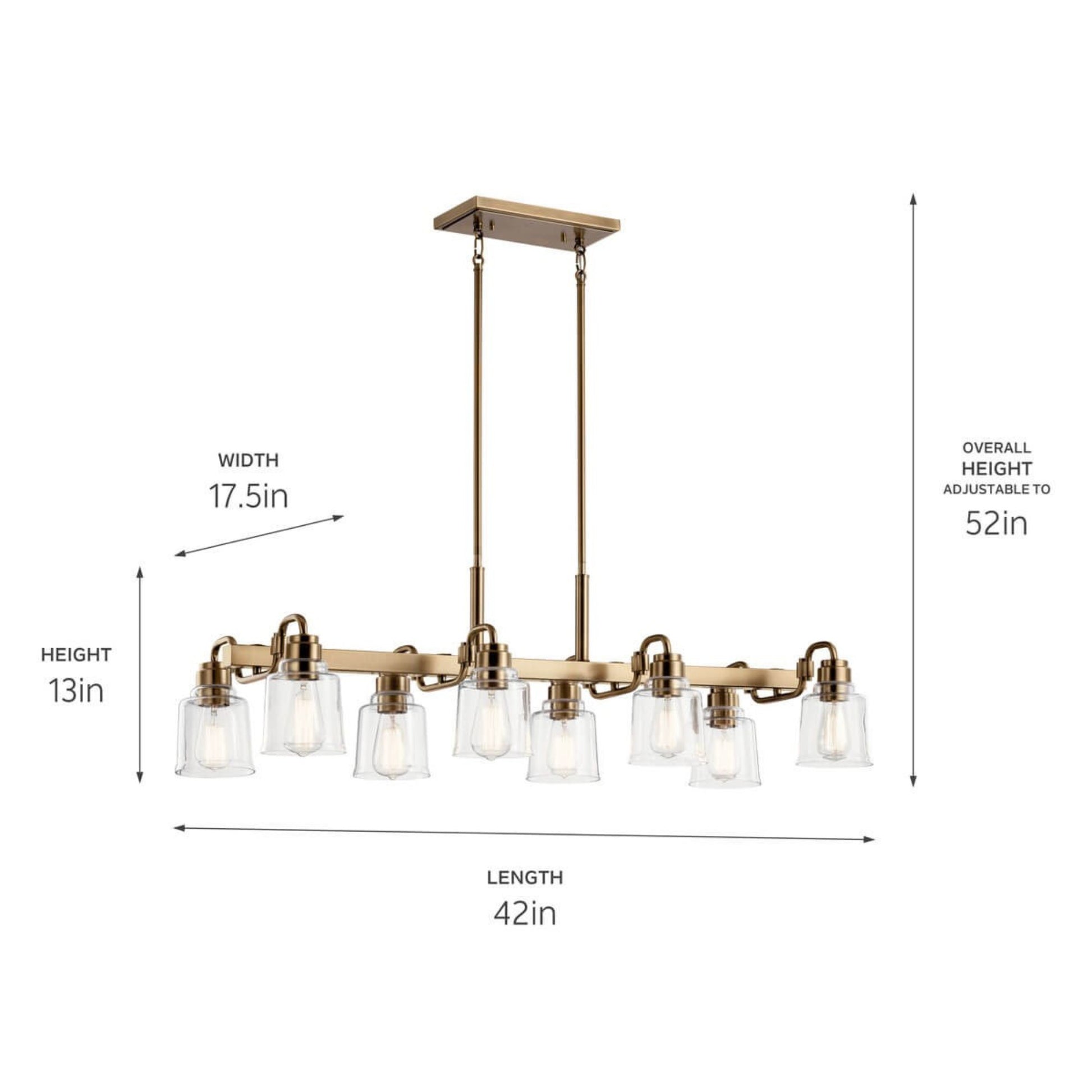 Aivian 42" 8-Light Linear Chandelier, Weathered Brass Finish - Bees Lighting