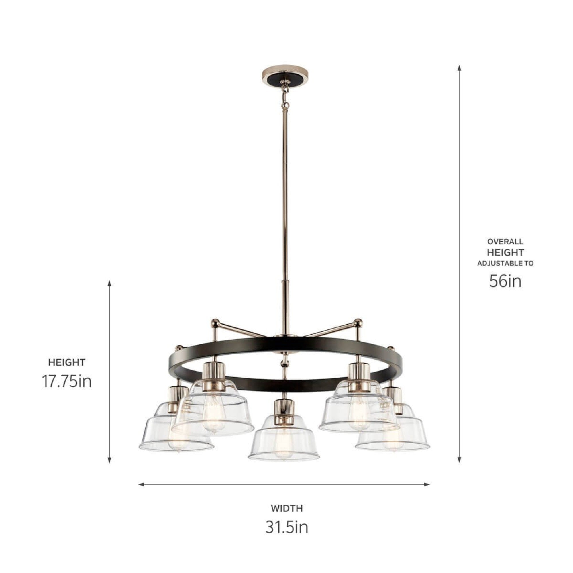 Eastmont 32" 5-Light Chandelier, Polished Nickel Finish - Bees Lighting