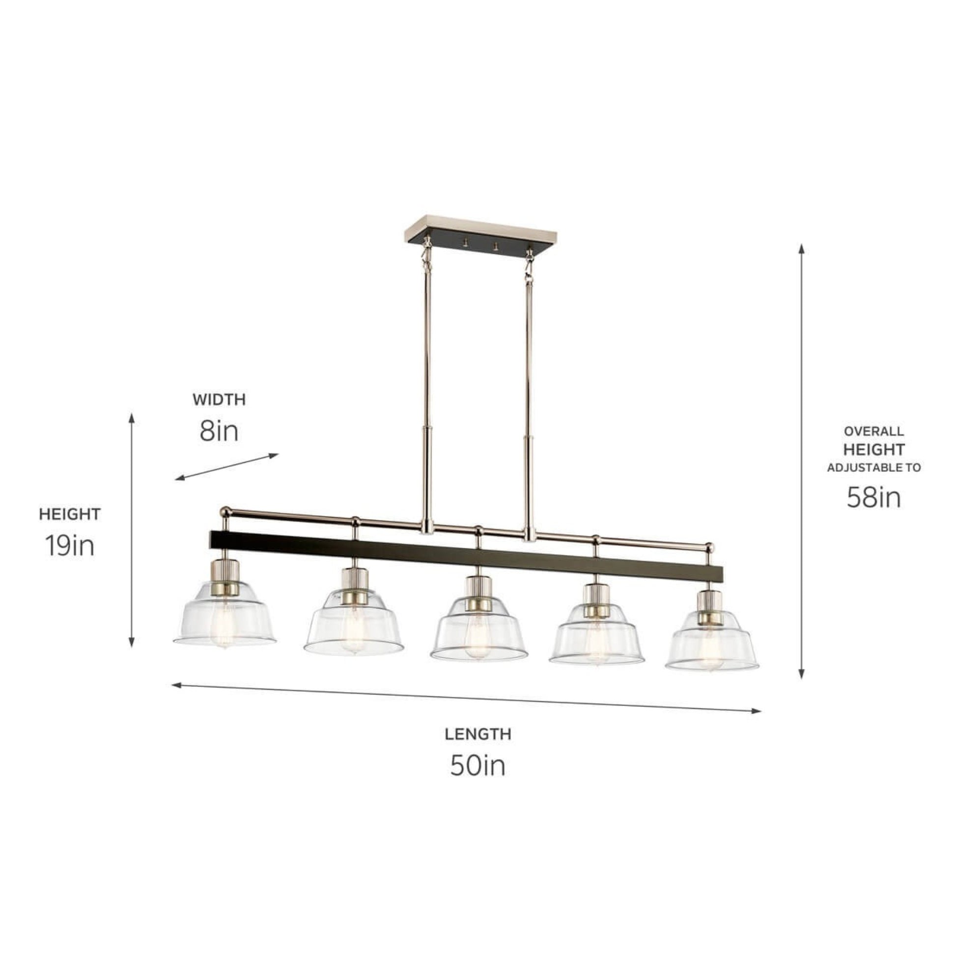 Eastmont 50" 5-Light Linear Chandelier, Polished Nickel Finish - Bees Lighting