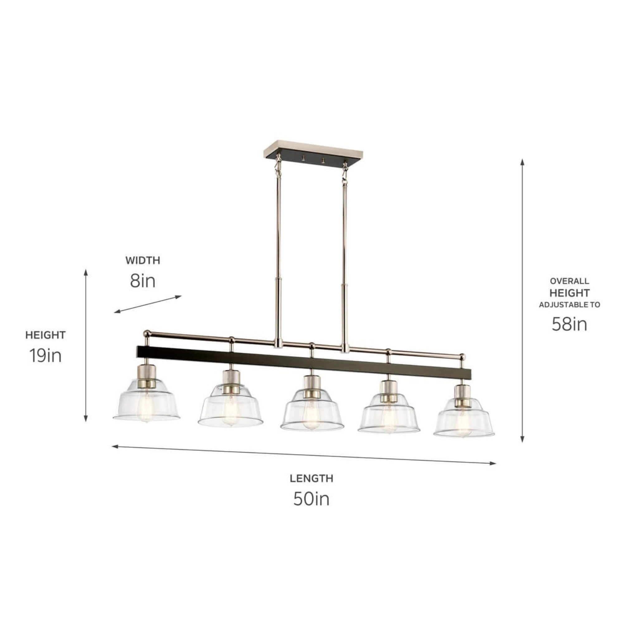 Eastmont 50" 5-Light Linear Chandelier, Polished Nickel Finish - Bees Lighting