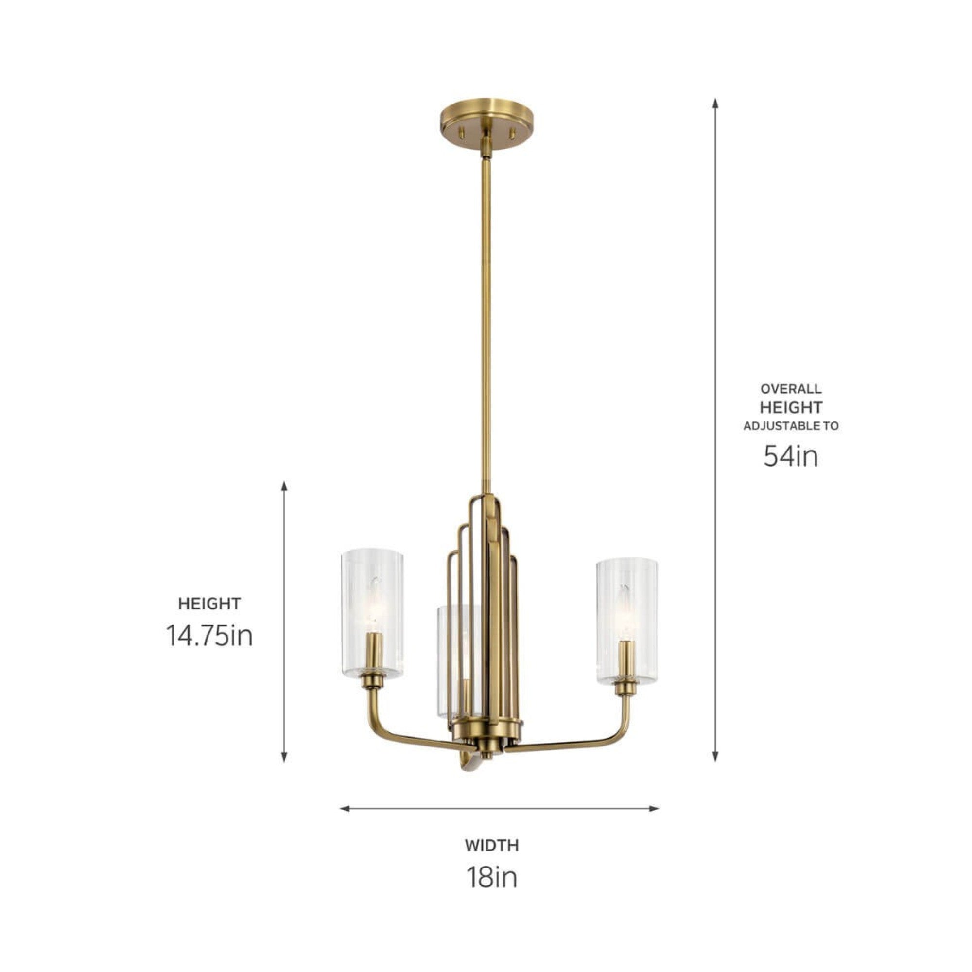 Kimrose 18" 3-Light Chandelier, Brushed Natural Brass Finish - Bees Lighting