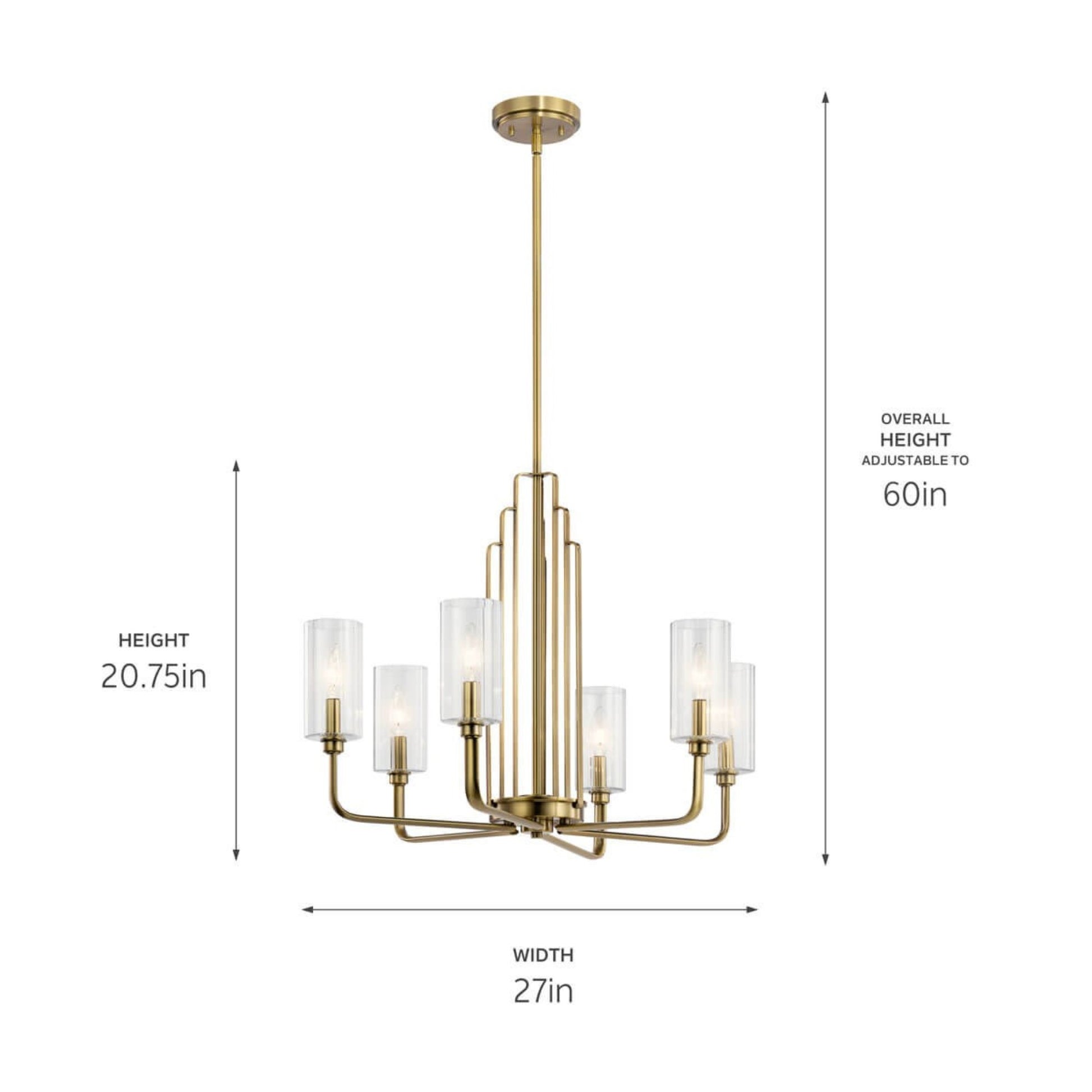 Kimrose 27" 6-Light Chandelier, Brushed Natural Brass Finish - Bees Lighting
