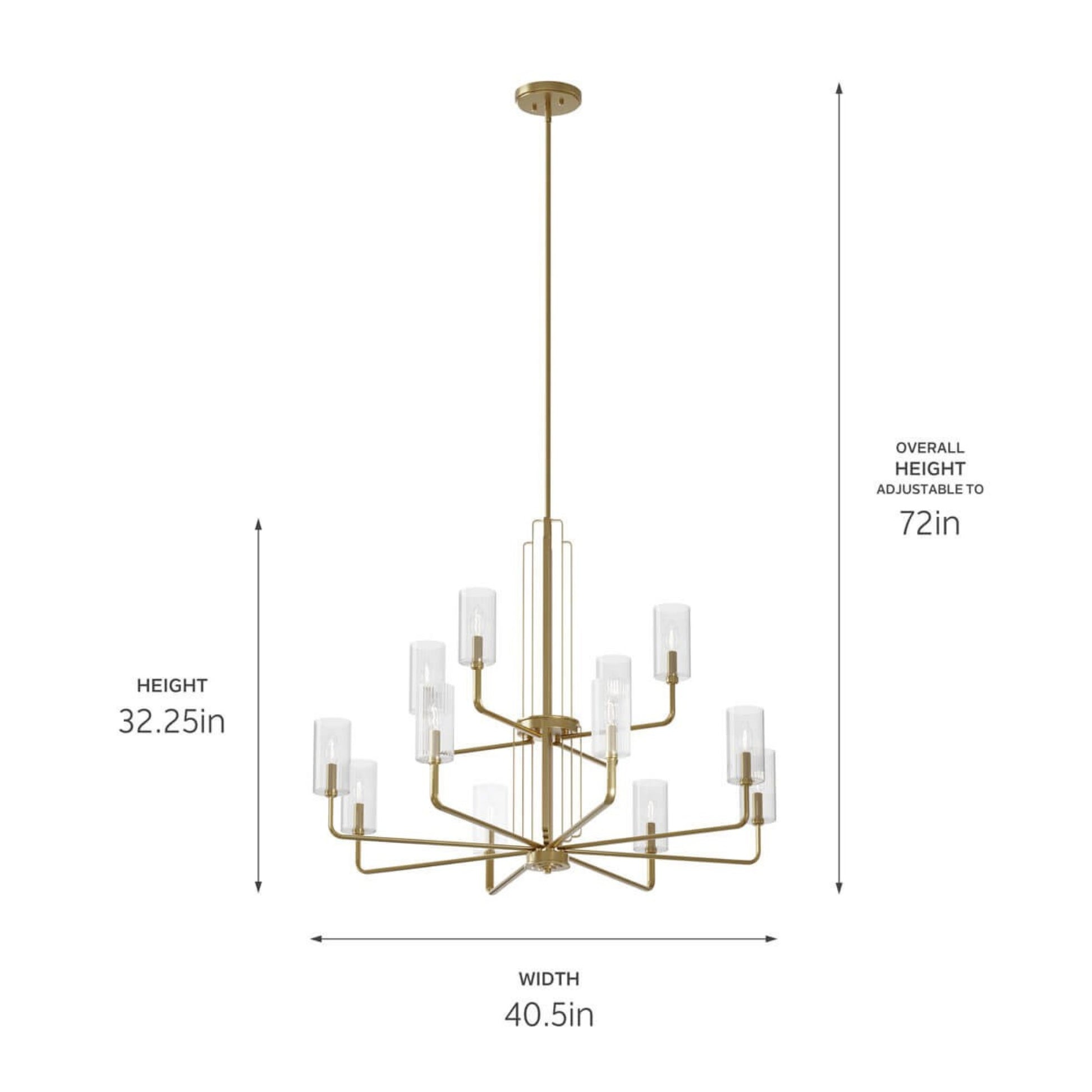 Kimrose 41" 12-Light Chandelier, Brushed Natural Brass Finish - Bees Lighting