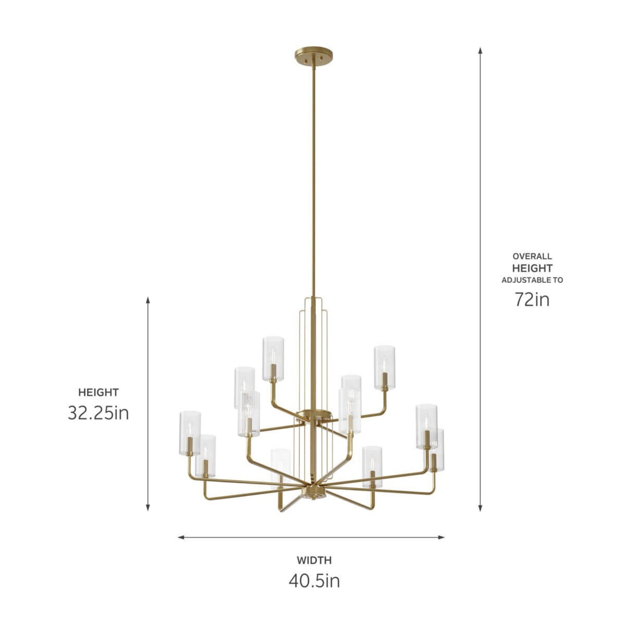 Kimrose 41" 12-Light Chandelier, Brushed Natural Brass Finish - Bees Lighting