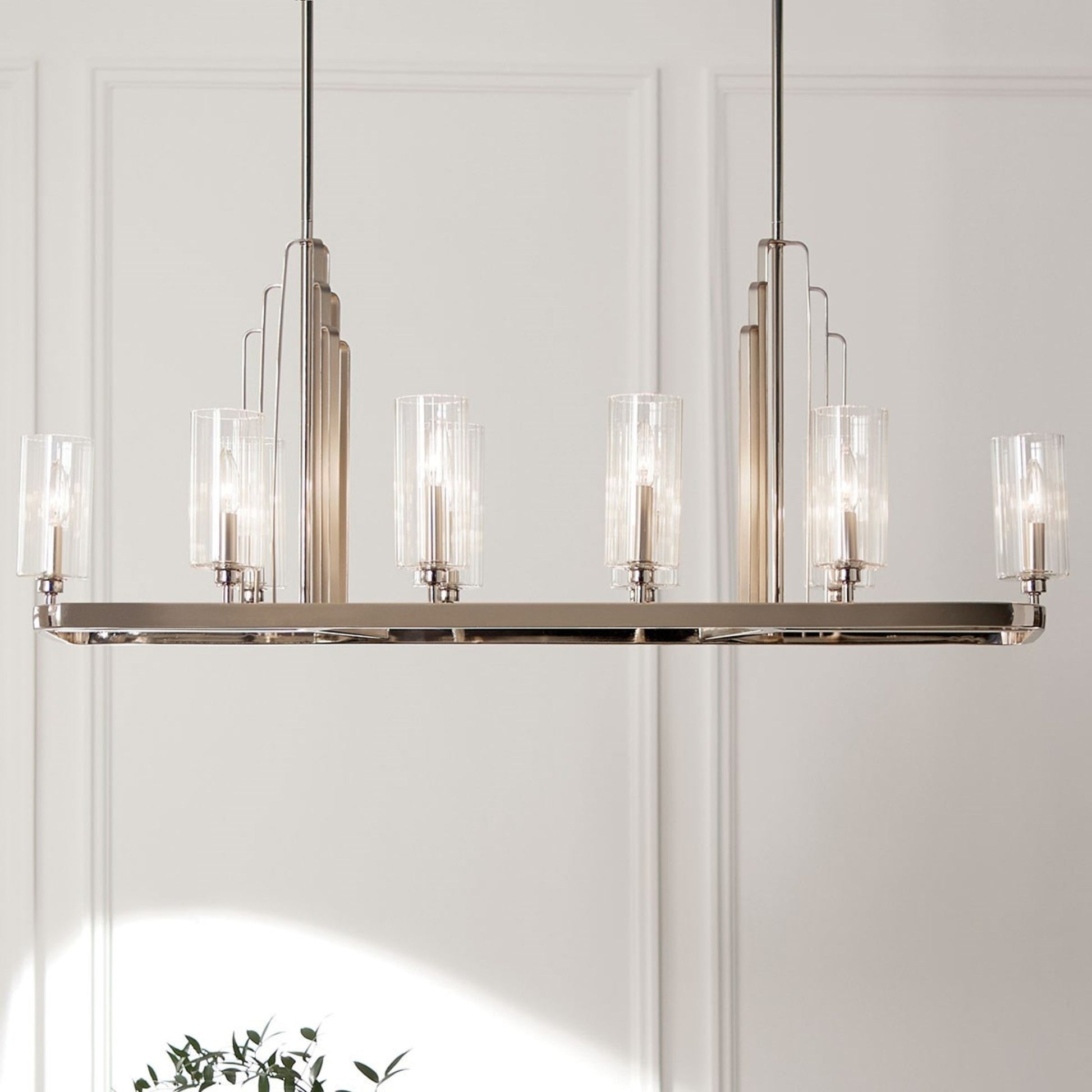 Kimrose 45" 10-Light Linear Chandelier, Polished Nickel Finish - Bees Lighting