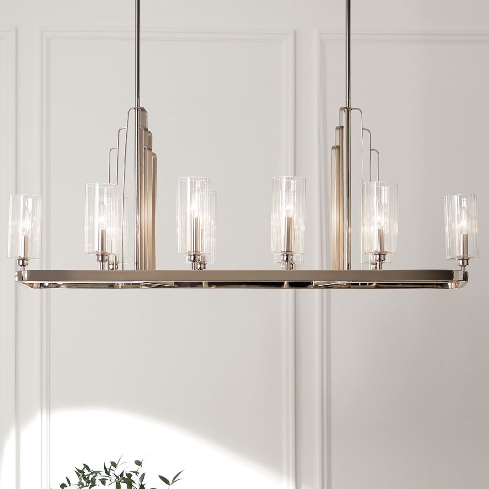 Kimrose 45" 10-Light Linear Chandelier, Polished Nickel Finish - Bees Lighting