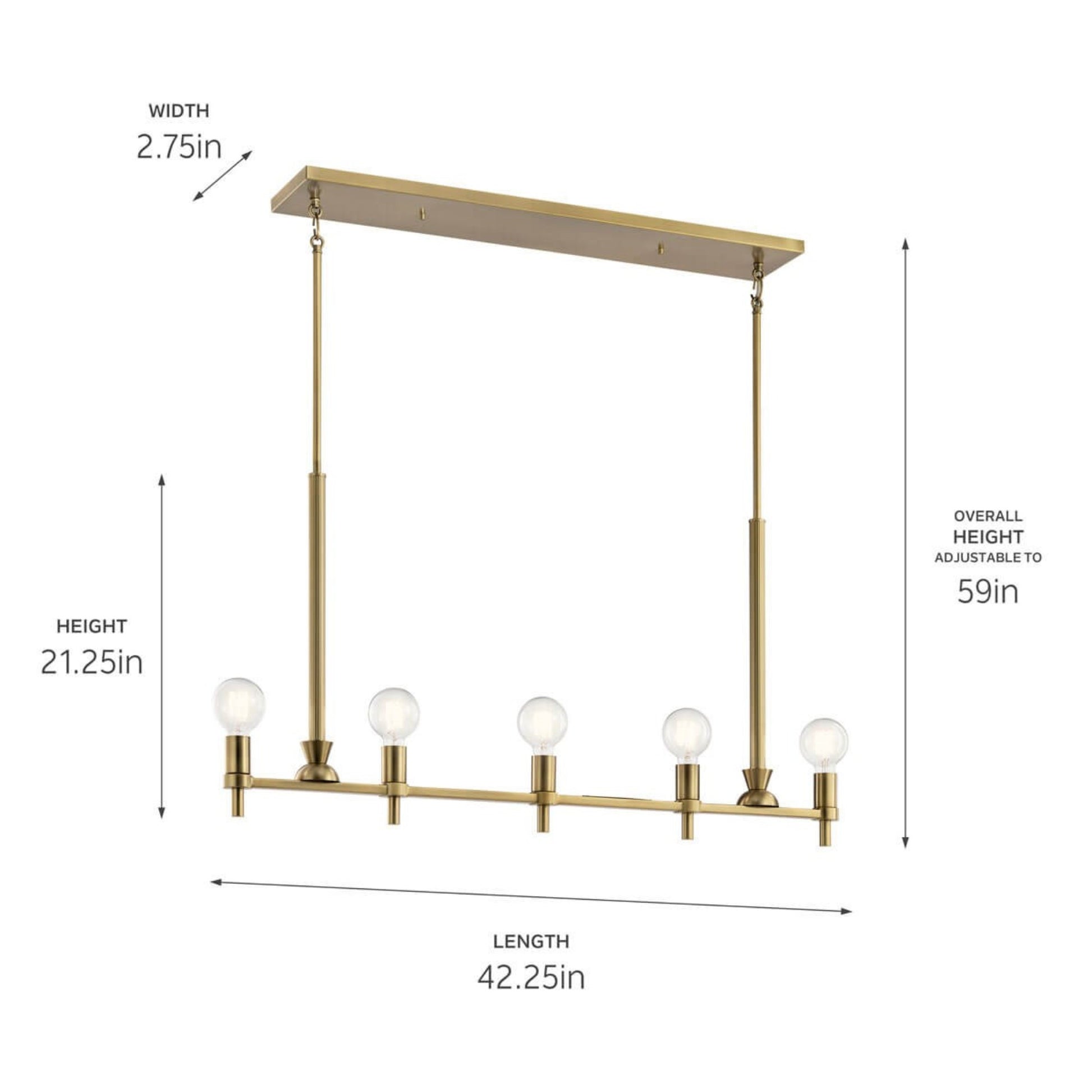 Torvee 41" 5-Light Linear Chandelier, Brushed Natural Brass Finish - Bees Lighting