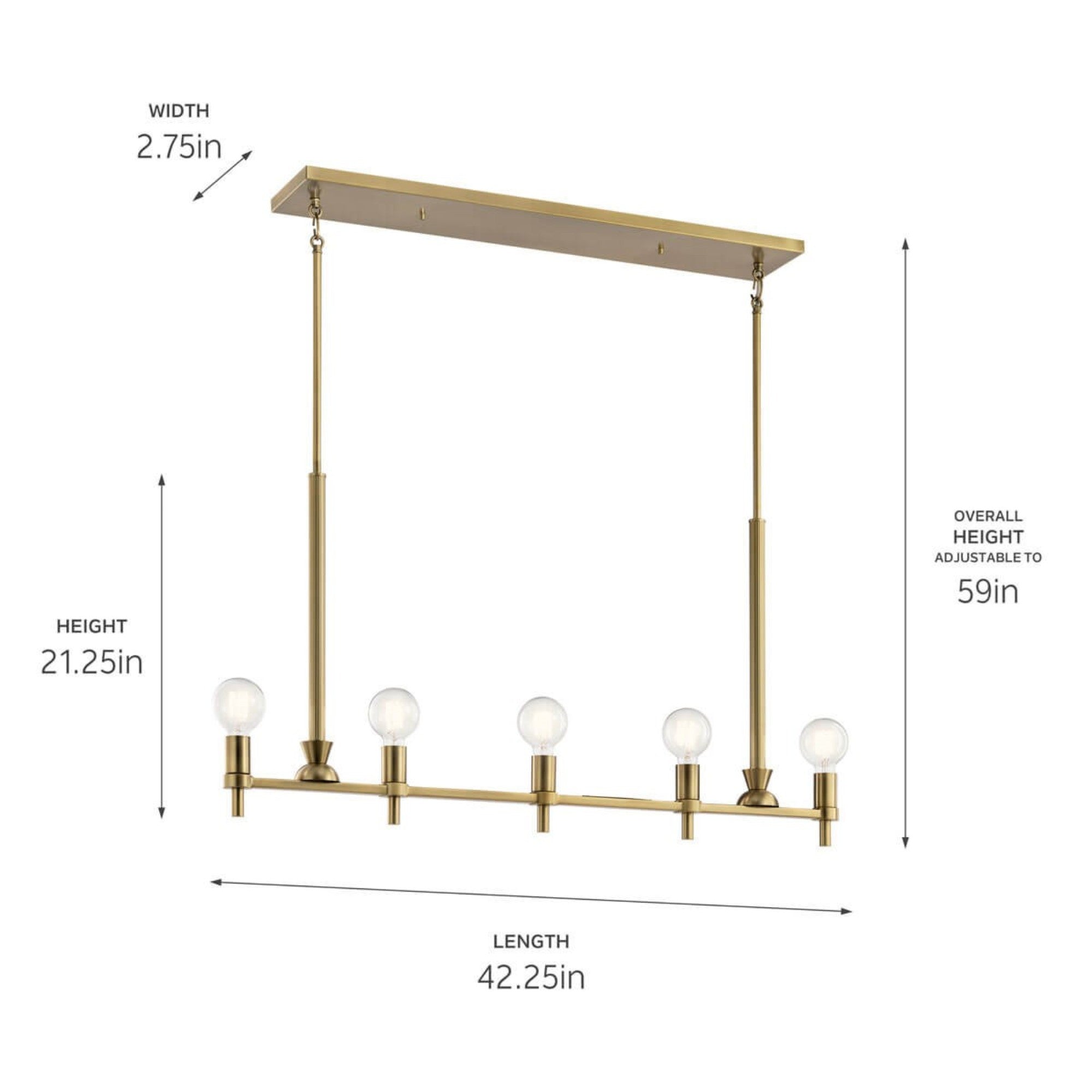 Torvee 41" 5-Light Linear Chandelier, Brushed Natural Brass Finish - Bees Lighting