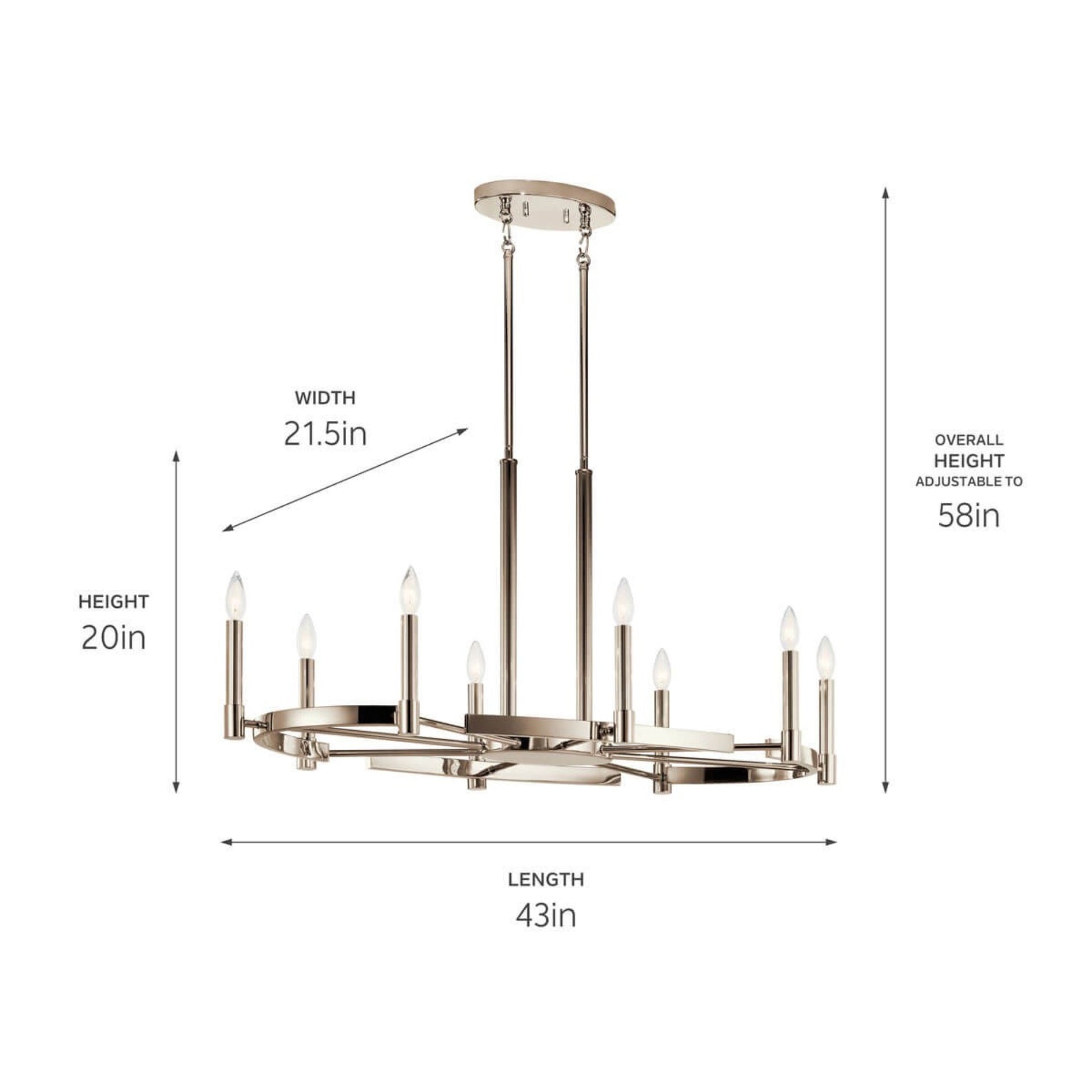 Tolani 43" 8-Light Chandelier, Polished Nickel Finish - Bees Lighting