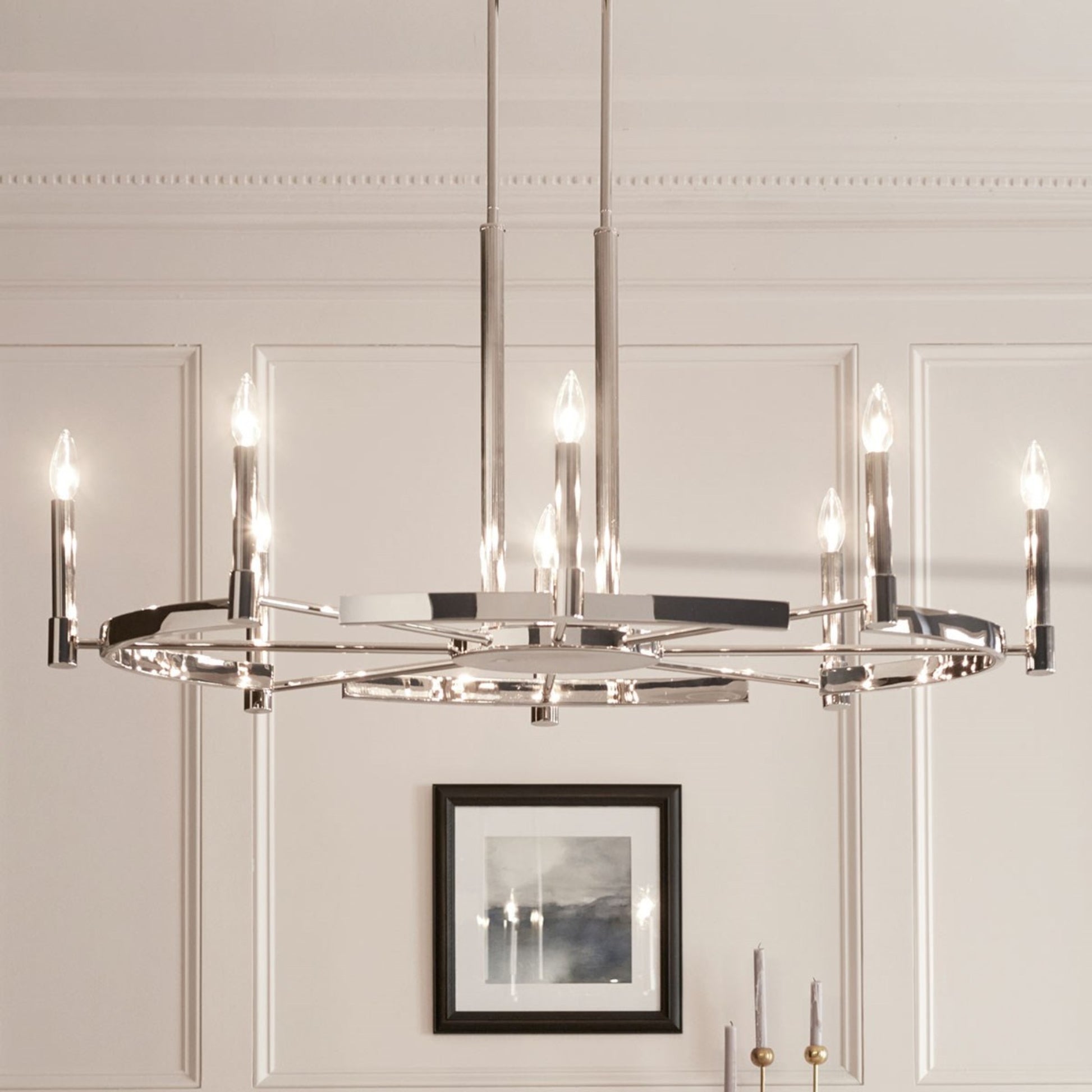 Tolani 43" 8-Light Chandelier, Polished Nickel Finish - Bees Lighting