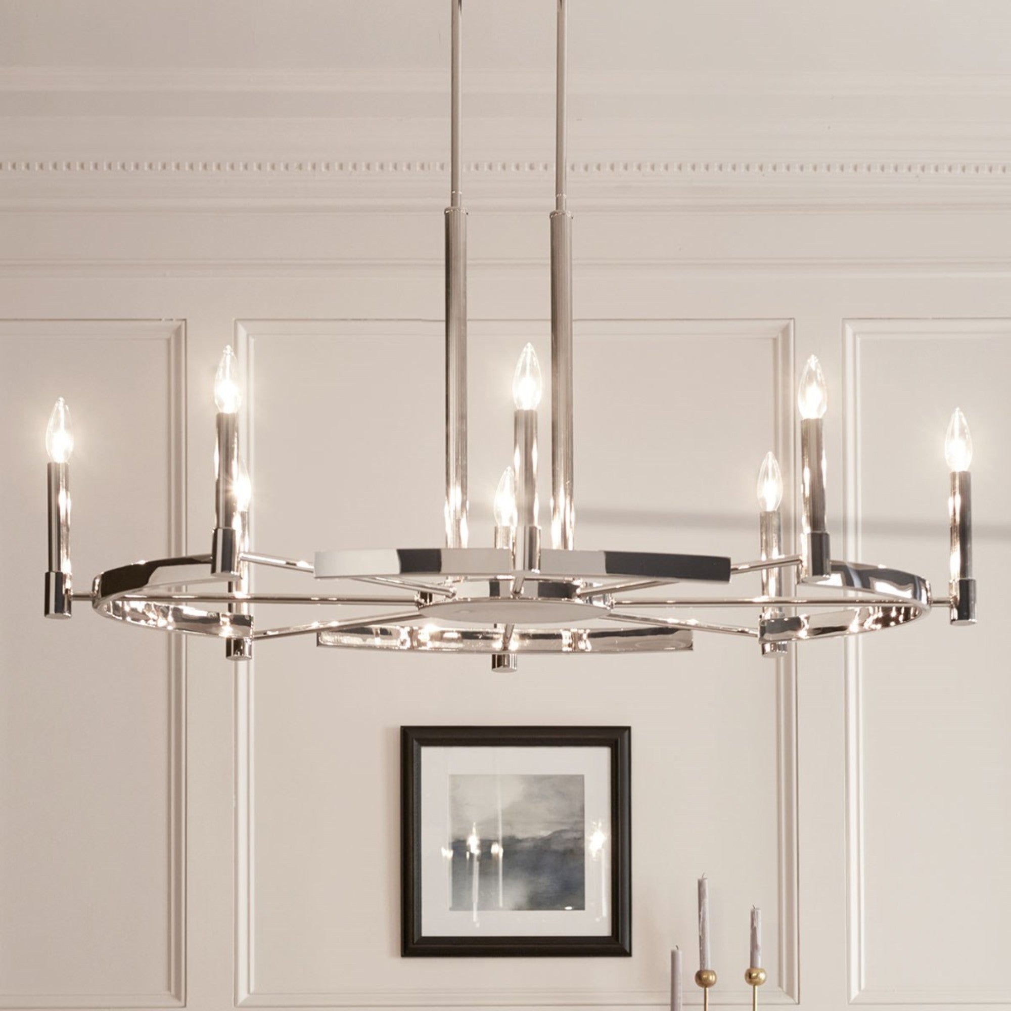 Tolani 43" 8-Light Chandelier, Polished Nickel Finish - Bees Lighting