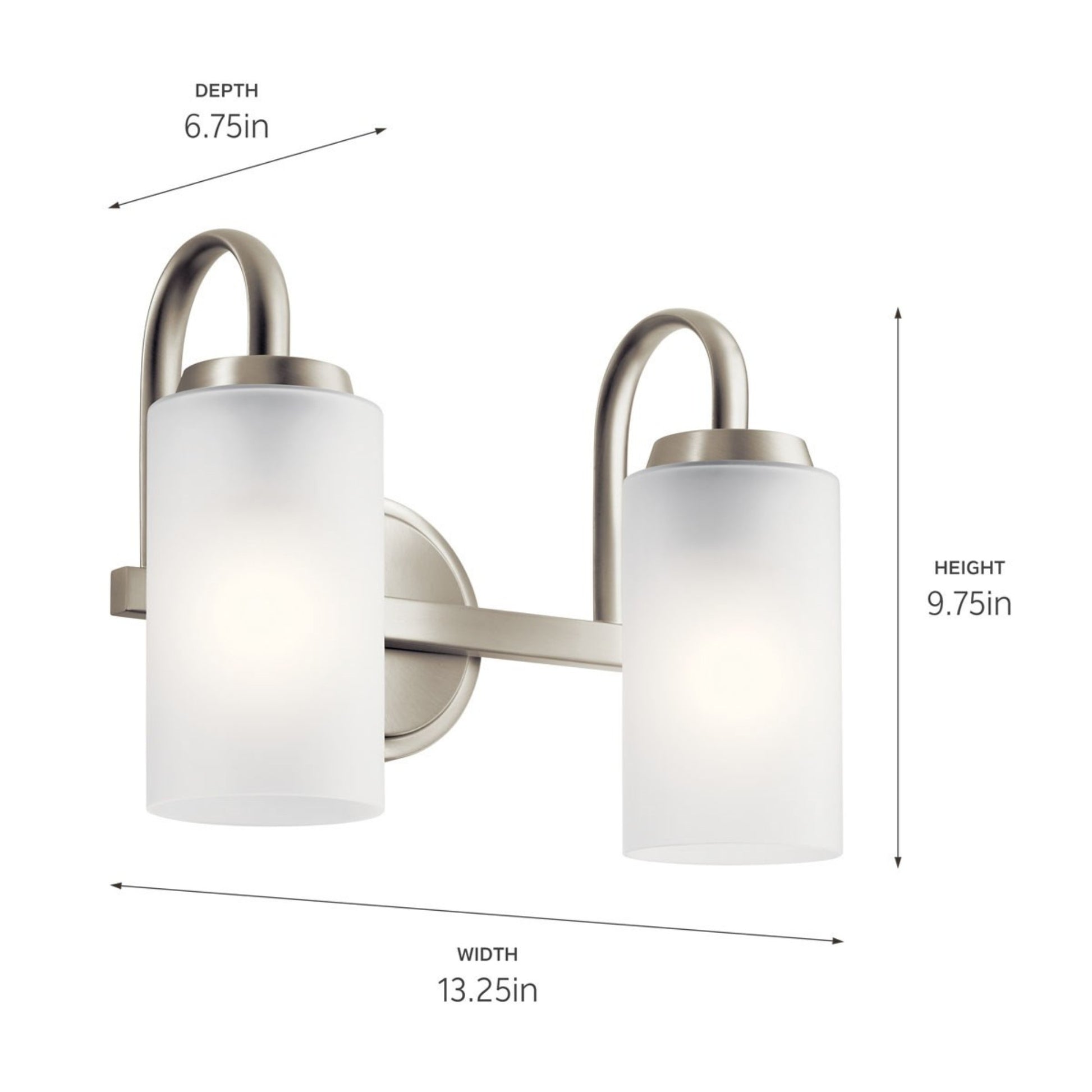 Kennewick 13" 2-Light Bath Vanity Light, Brushed Nickel Finish - Bees Lighting