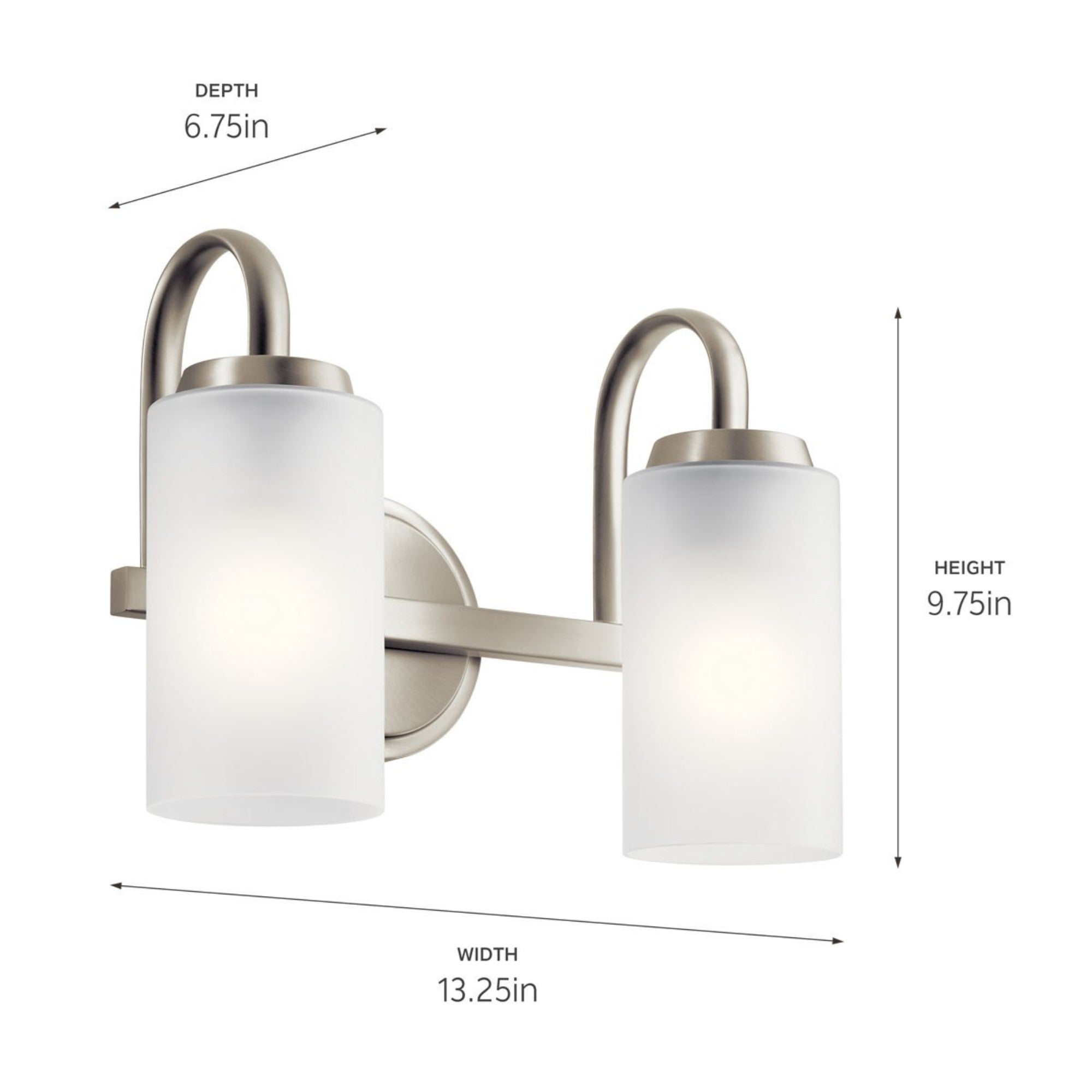 Kennewick 13" 2-Light Bath Vanity Light, Brushed Nickel Finish - Bees Lighting