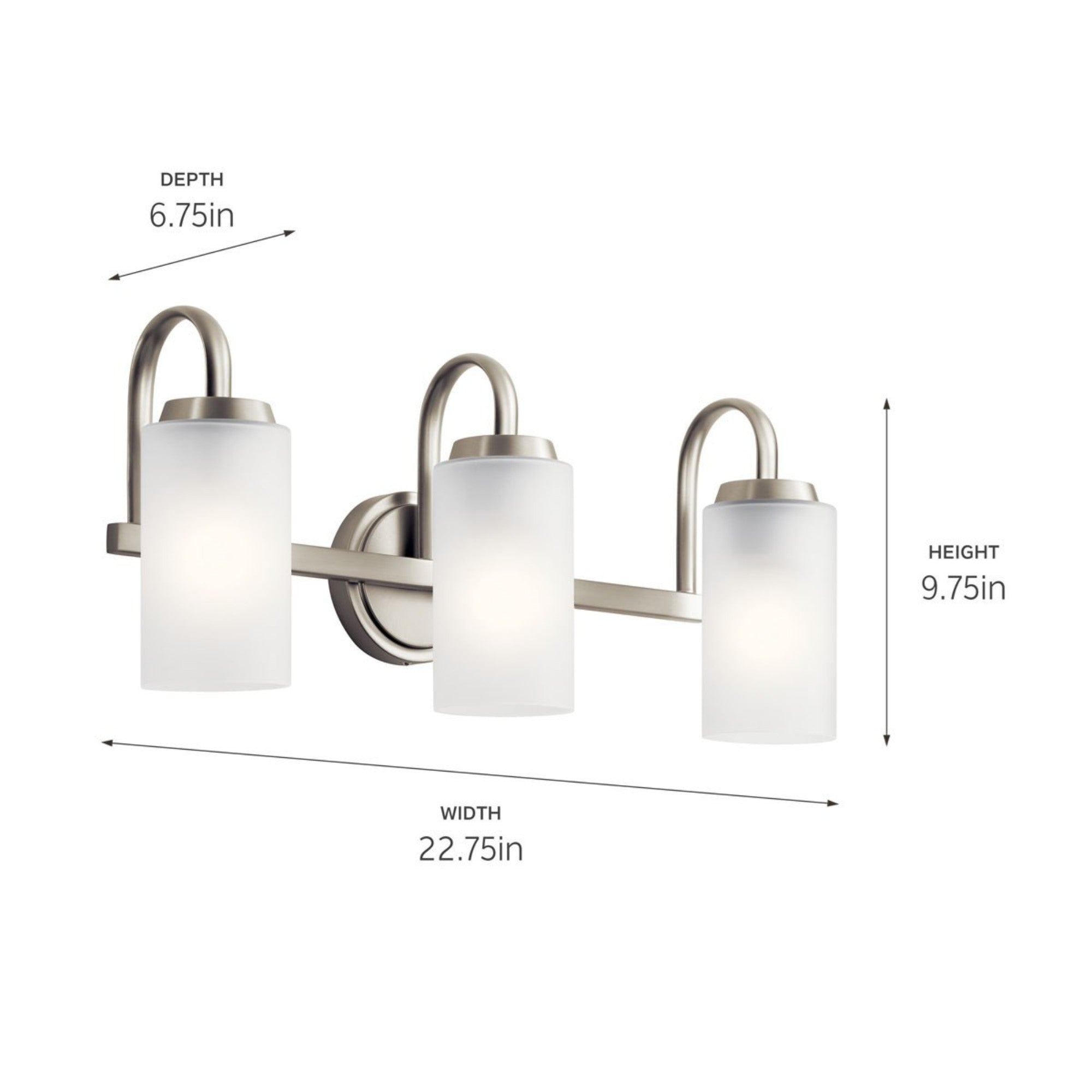 Kennewick 23" 3-Light Bath Vanity Light, Brushed Nickel Finish - Bees Lighting