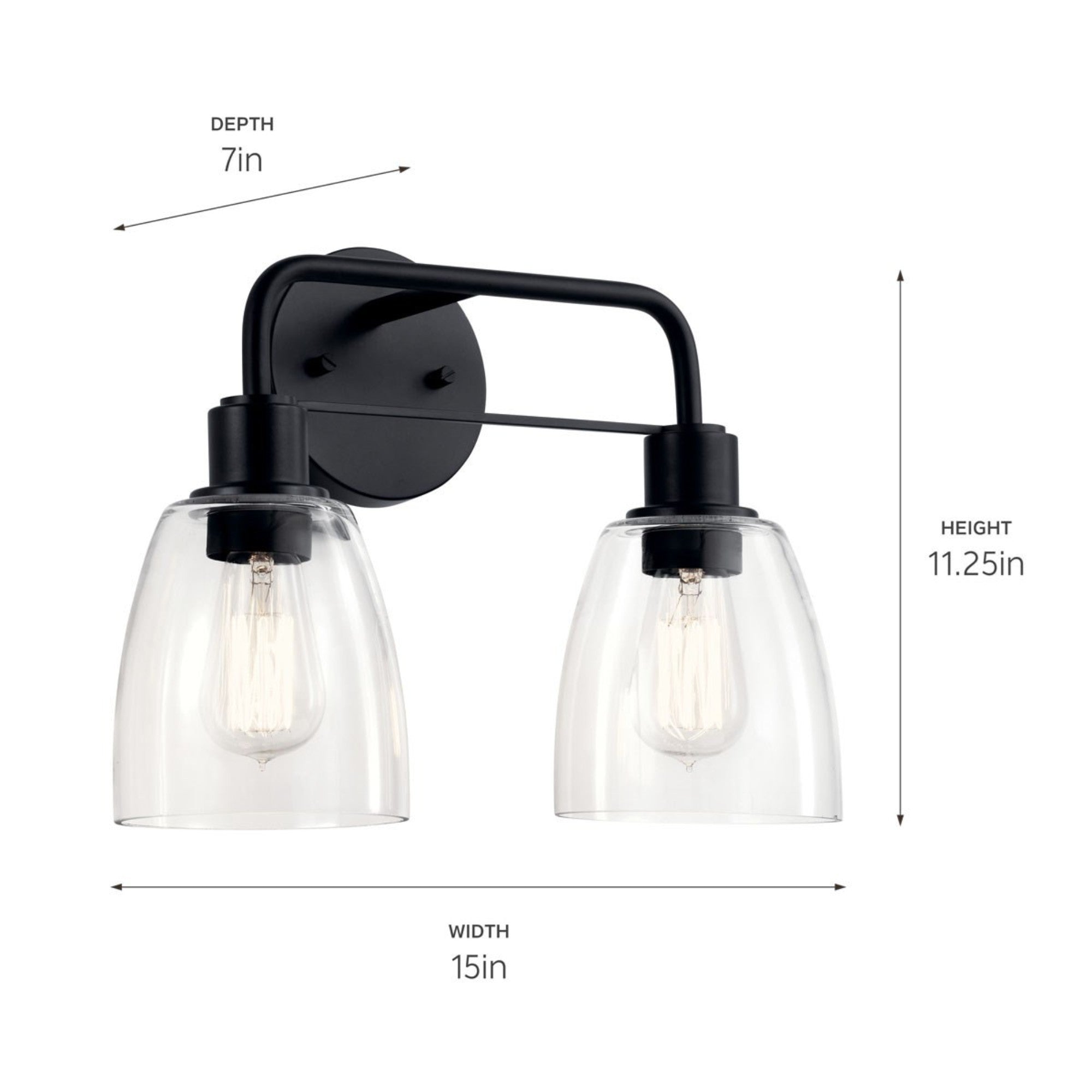 Meller 15" 2-Light Bath Vanity Light, Black Finish - Bees Lighting