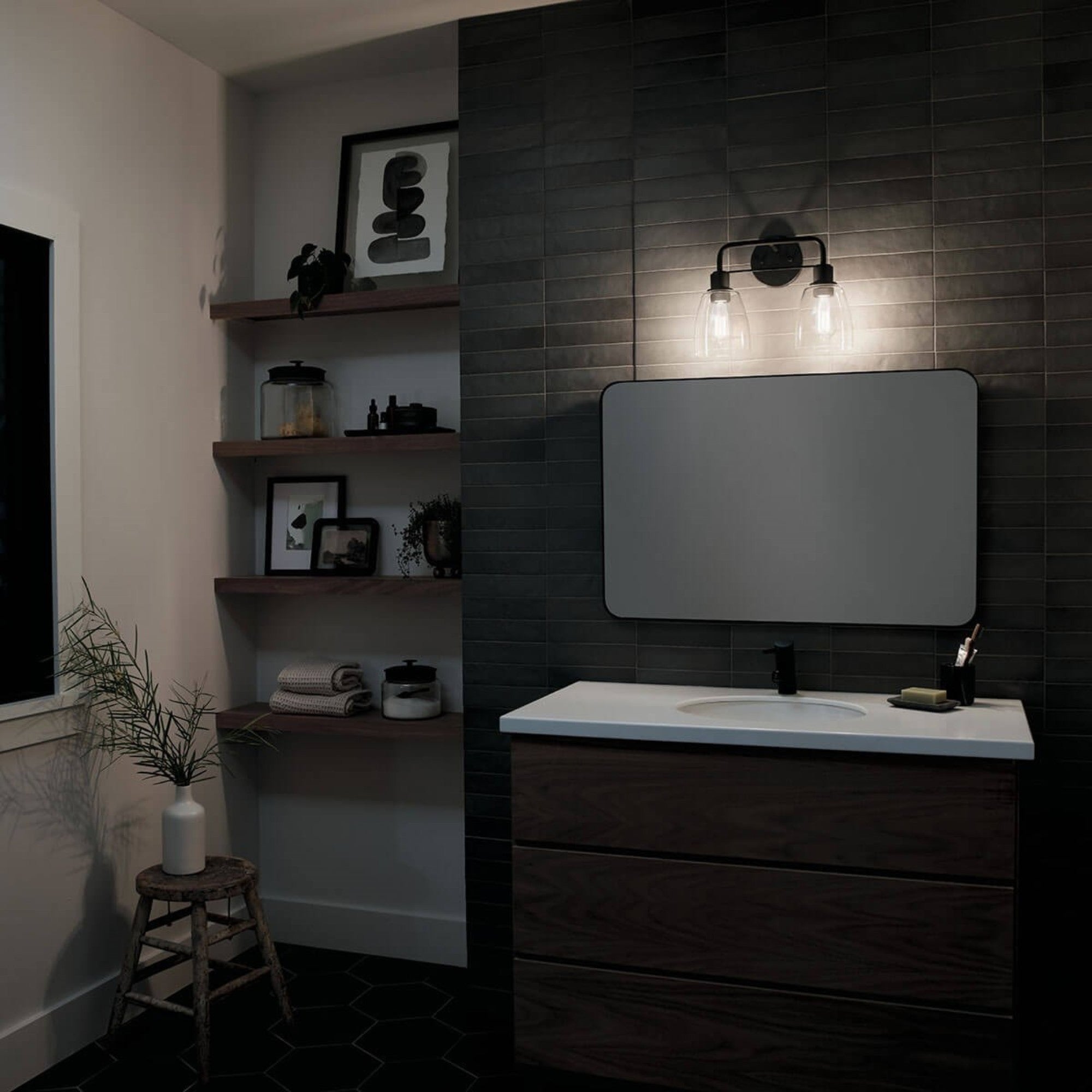 Meller 15" 2-Light Bath Vanity Light, Black Finish - Bees Lighting