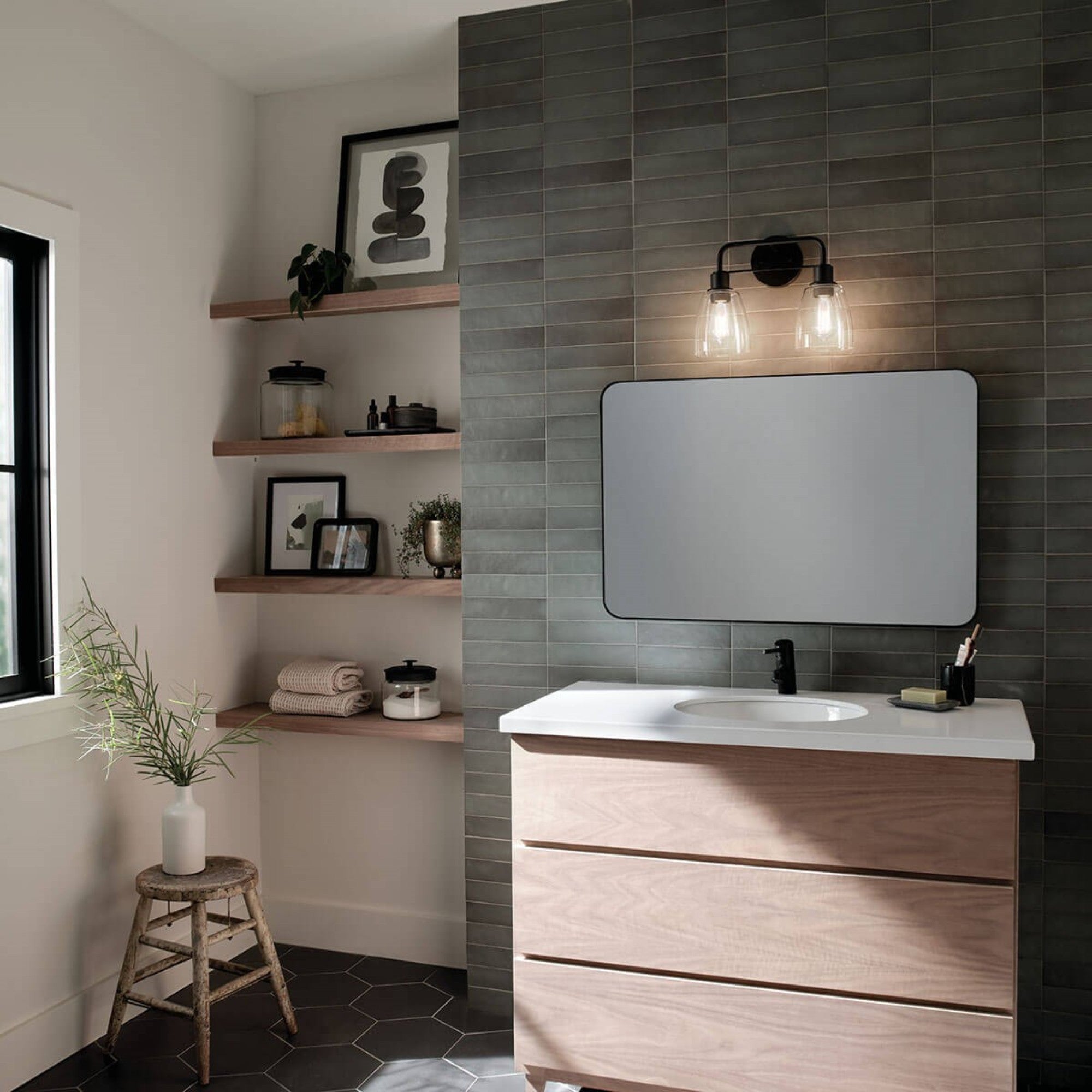 Meller 15" 2-Light Bath Vanity Light, Black Finish - Bees Lighting