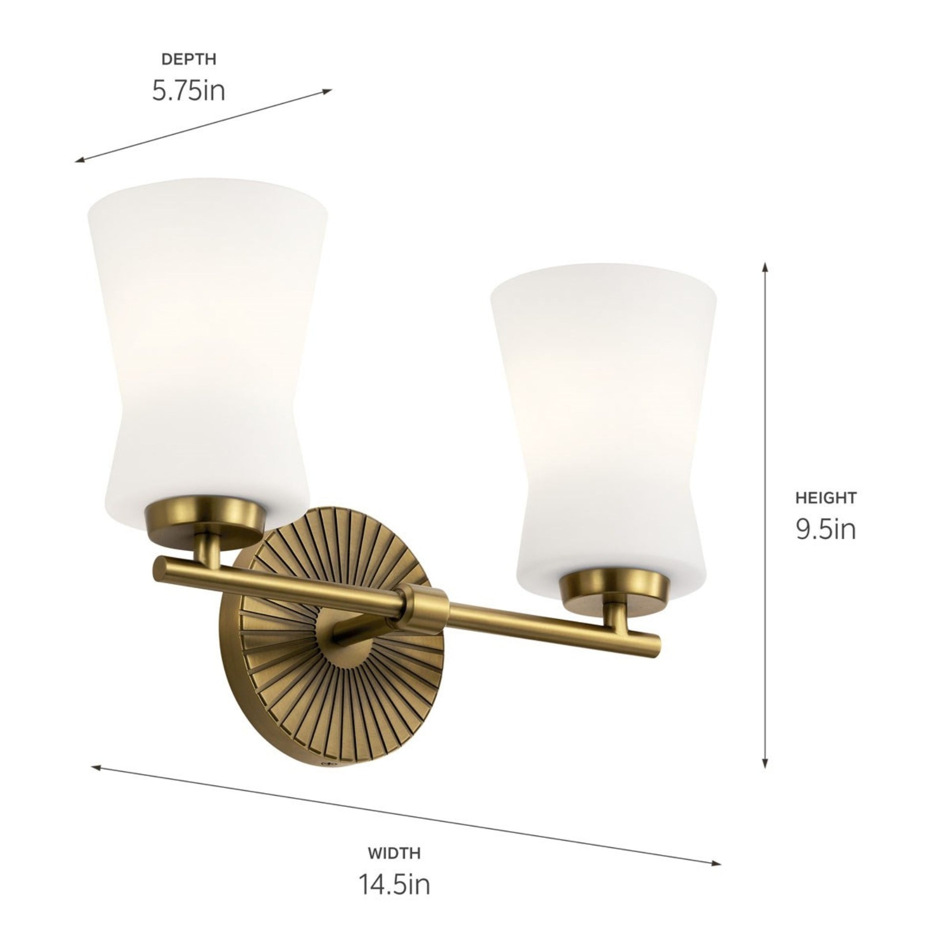 Brianne 15" 2-Light Bath Vanity Light, Brushed Natural Brass Finish - Bees Lighting