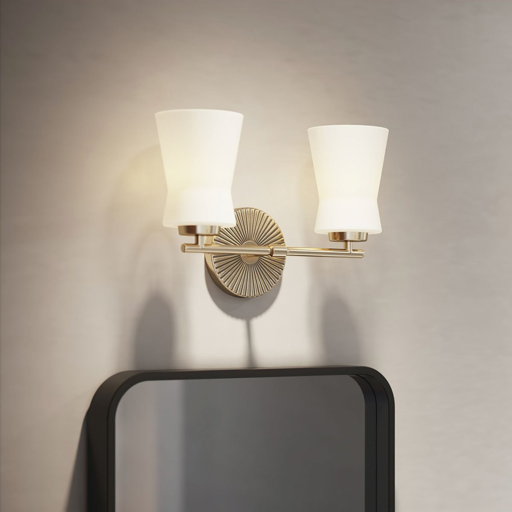 Brianne 15" 2-Light Bath Vanity Light, Brushed Natural Brass Finish - Bees Lighting