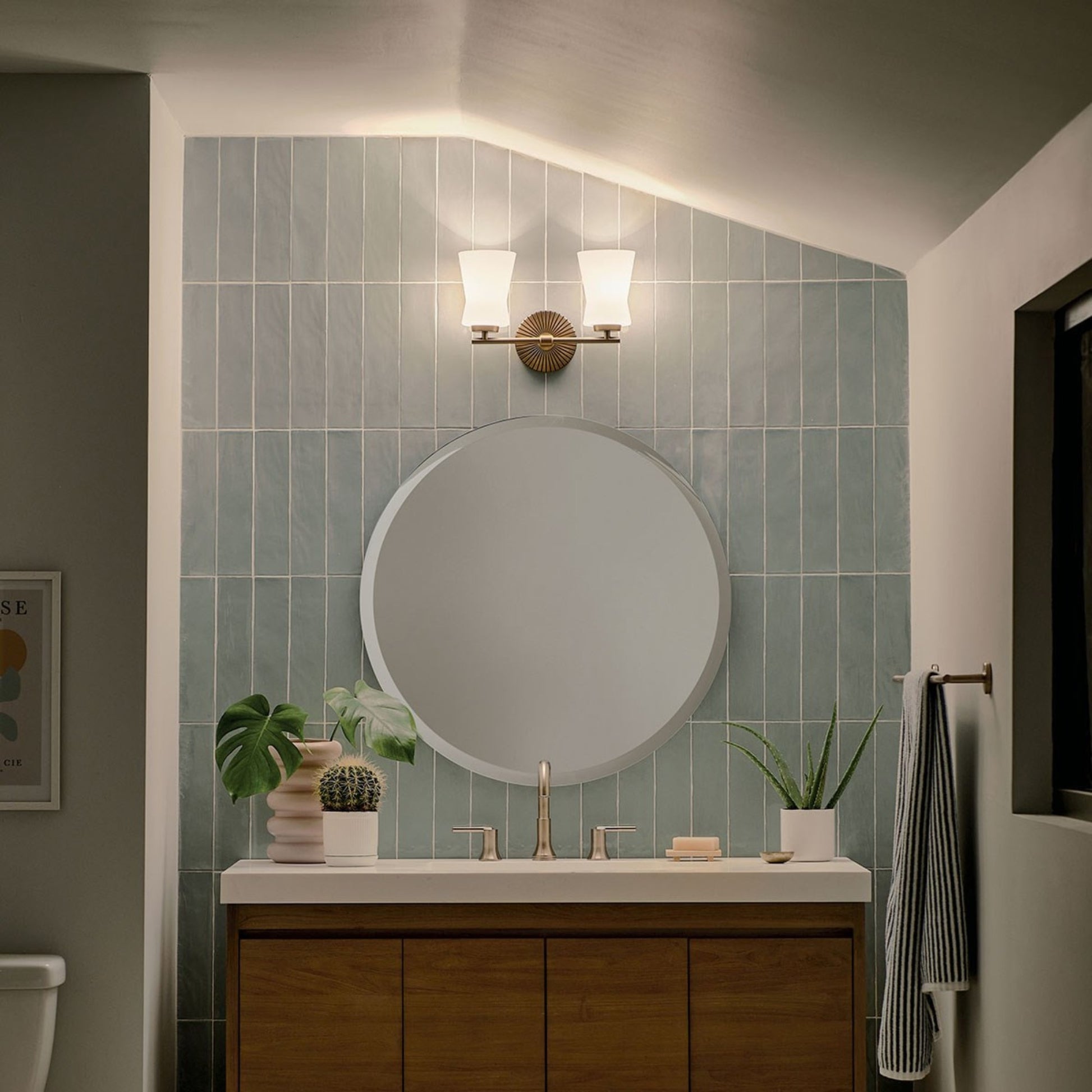 Brianne 15" 2-Light Bath Vanity Light, Brushed Natural Brass Finish - Bees Lighting