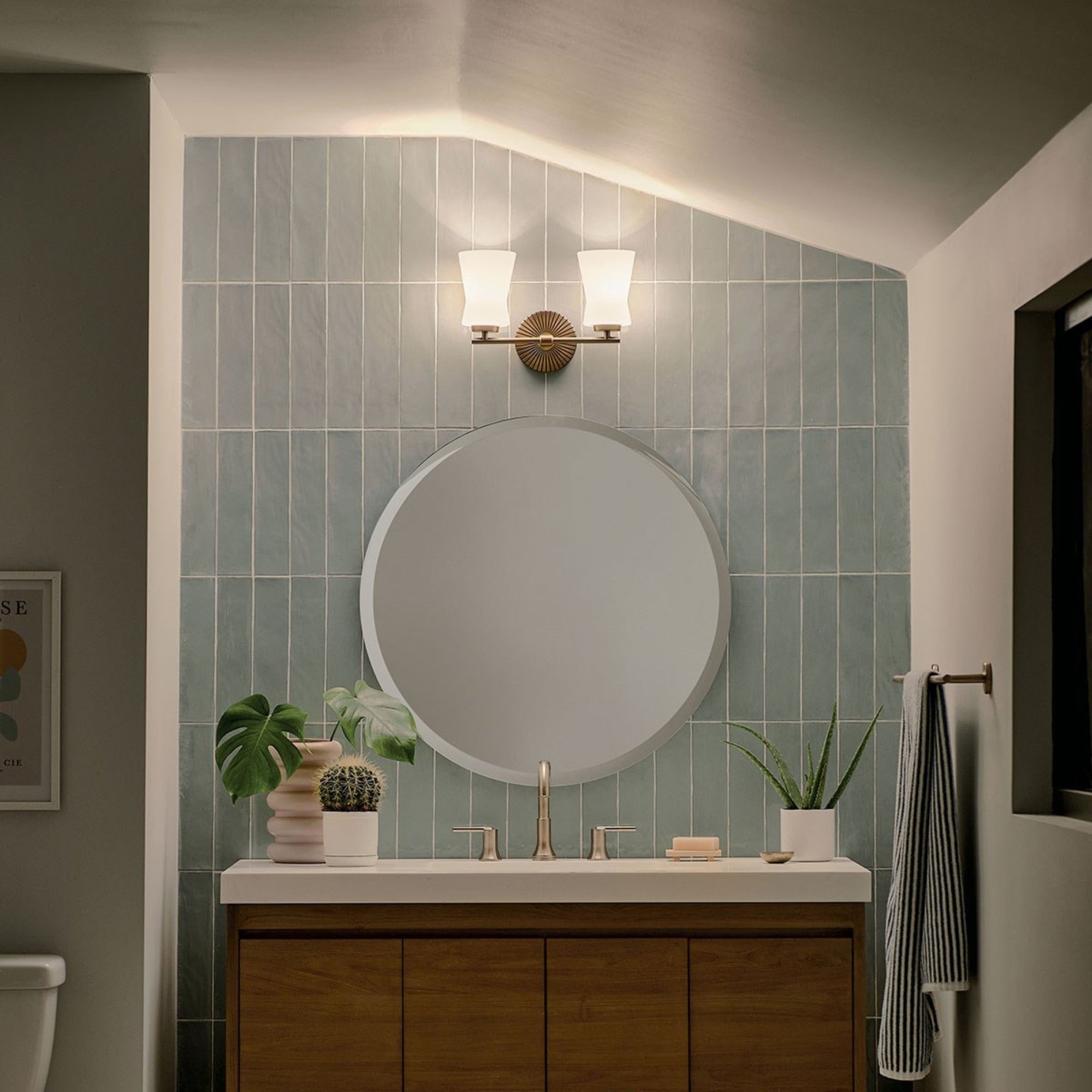 Brianne 15" 2-Light Bath Vanity Light, Brushed Natural Brass Finish - Bees Lighting