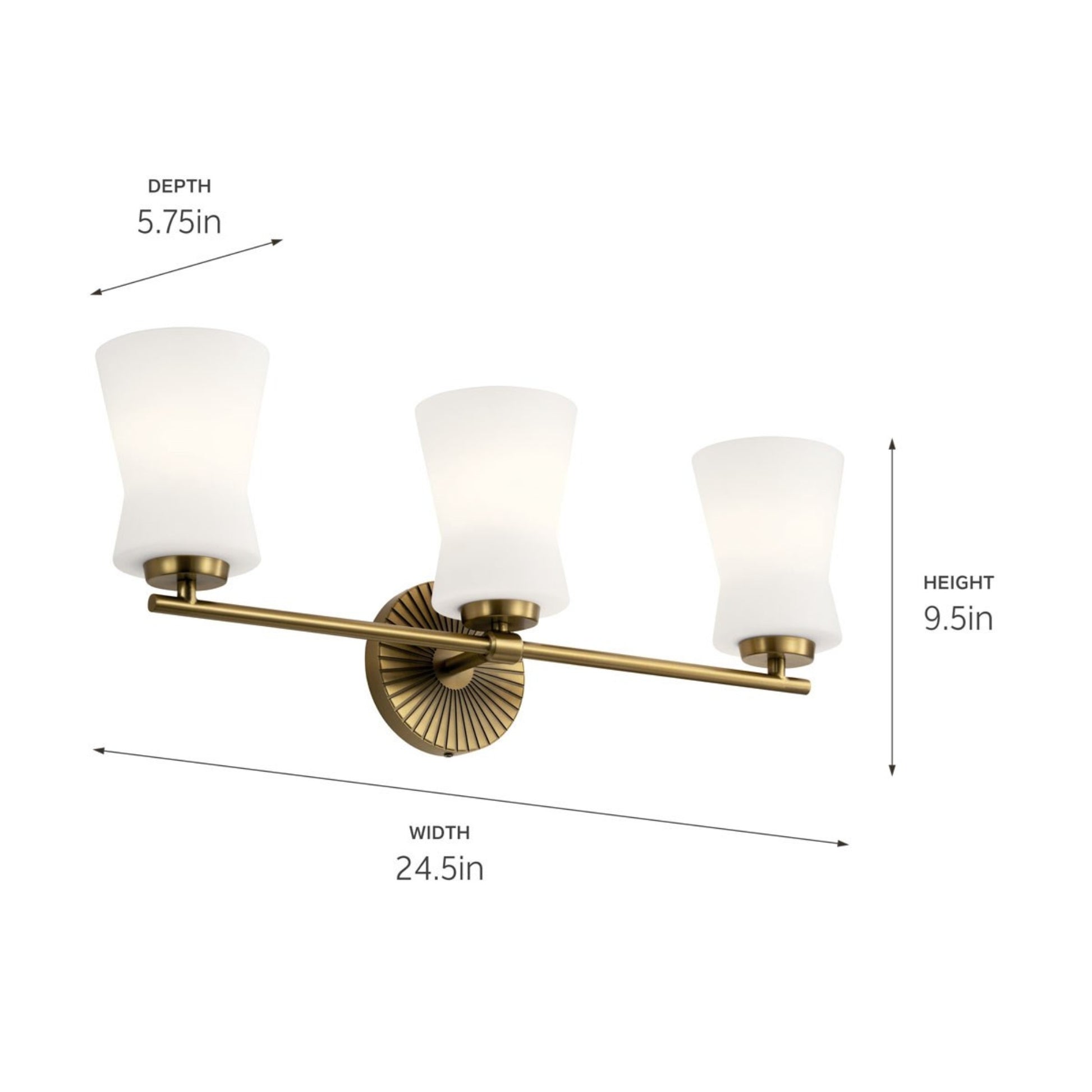 Brianne 25" 3-Light Bath Vanity Light, Brushed Natural Brass Finish - Bees Lighting