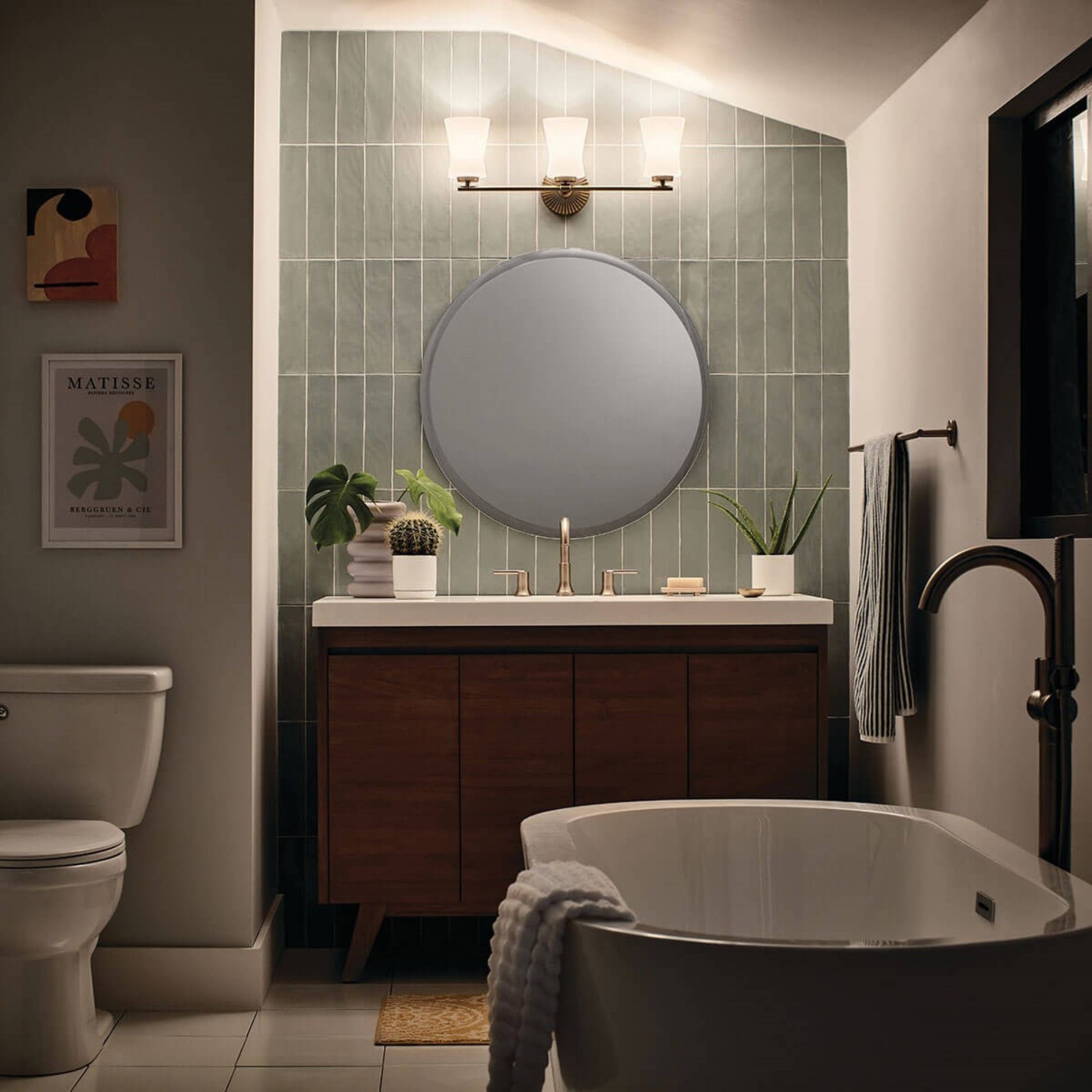 Brianne 25" 3-Light Bath Vanity Light, Brushed Natural Brass Finish - Bees Lighting