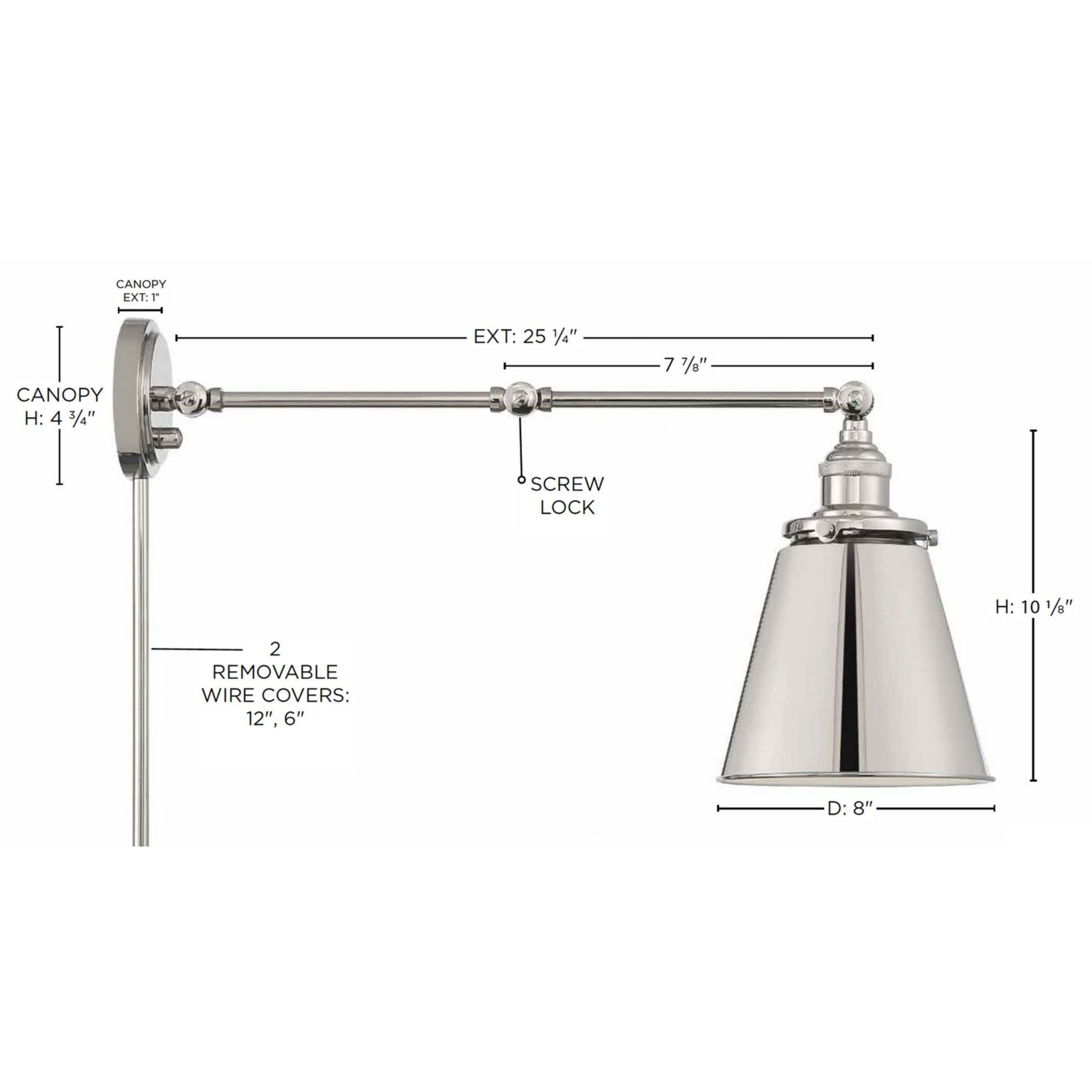 Bayard Swing Arm Lamp, Polished Nickel - Bees Lighting