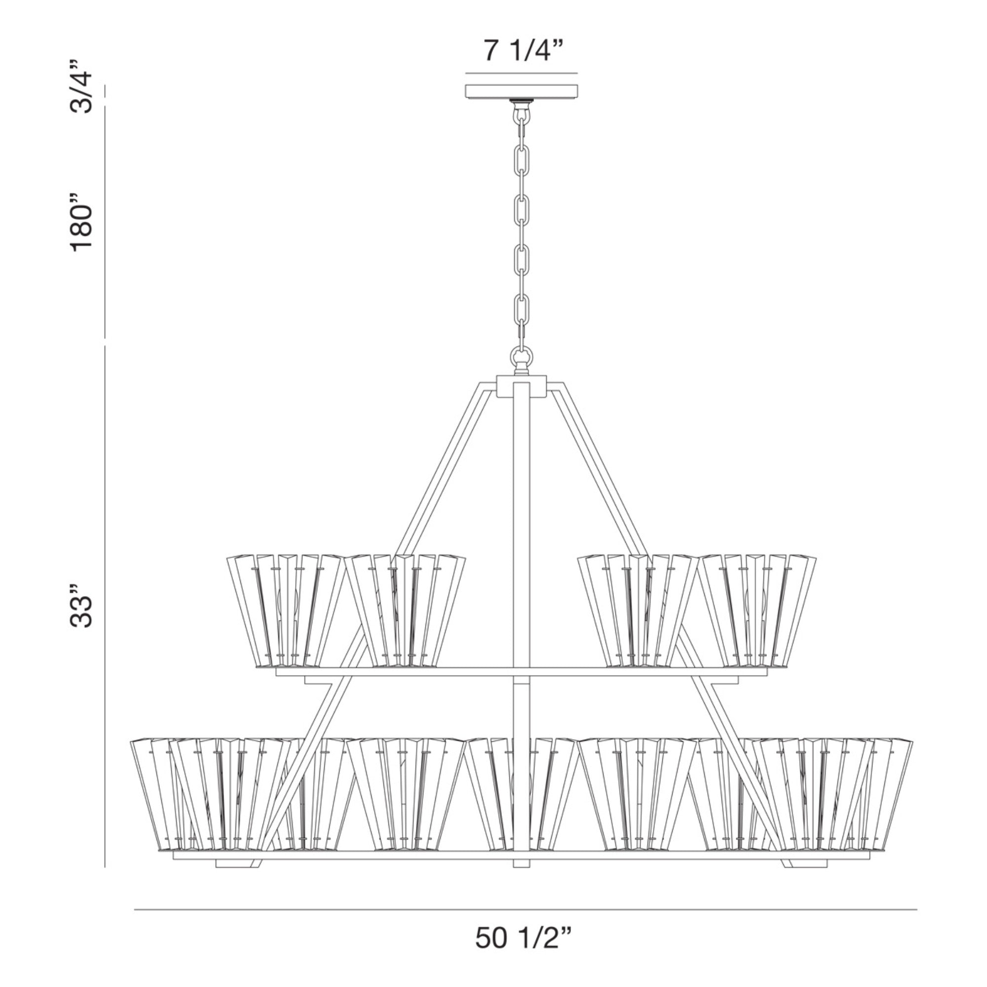 Ricca 2-Tiers 15-Light 51" Grand Chandelier, Chrome Finish with Crystals - Bees Lighting