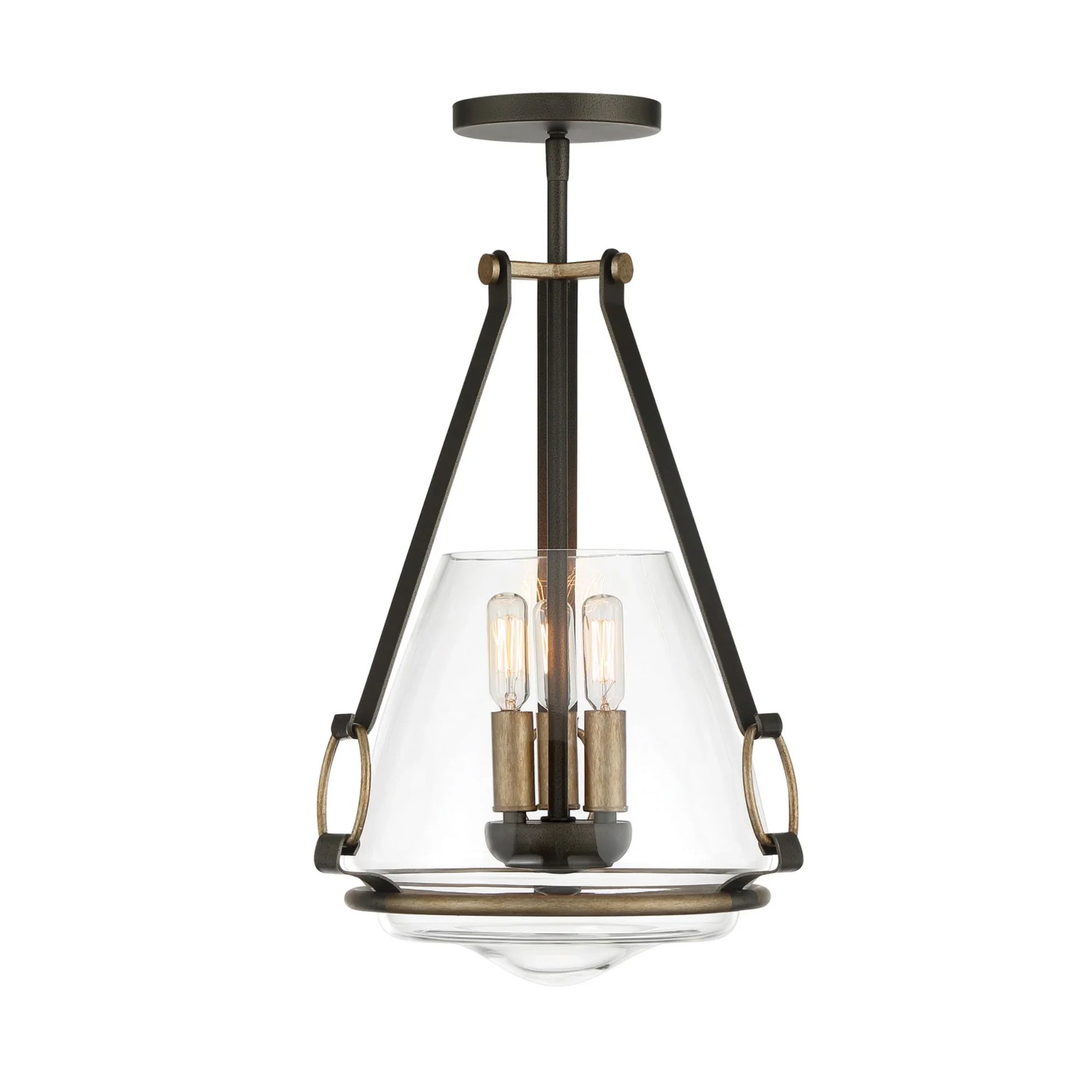 Eden Valley 18" 3-Light Pendant/Semi Flush, Smoked Iron & Aged Gold Finish - Bees Lighting