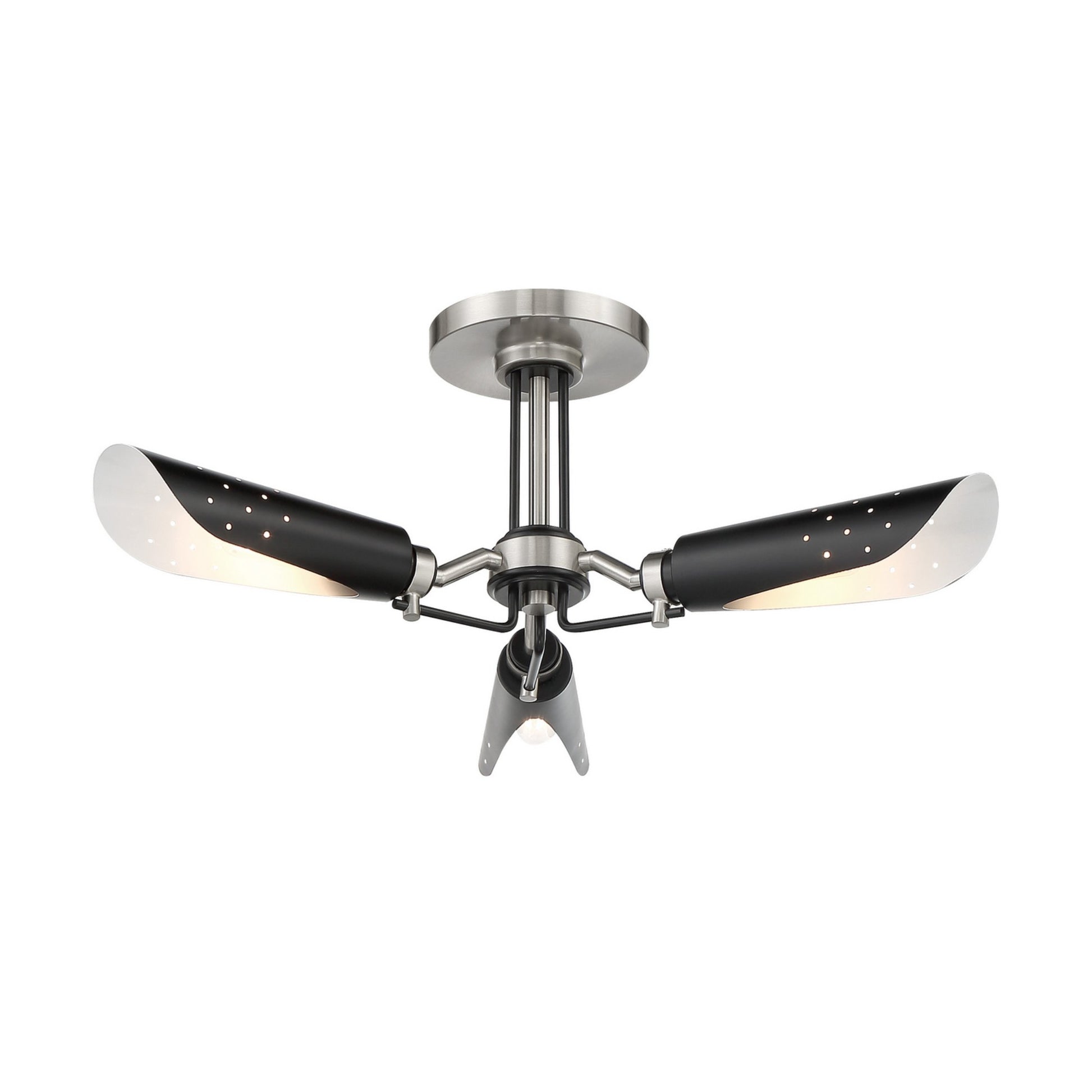 Turbine 22" 3-Light Semi-Flush Mount, Coal & Brushed Nickel Finish - Bees Lighting