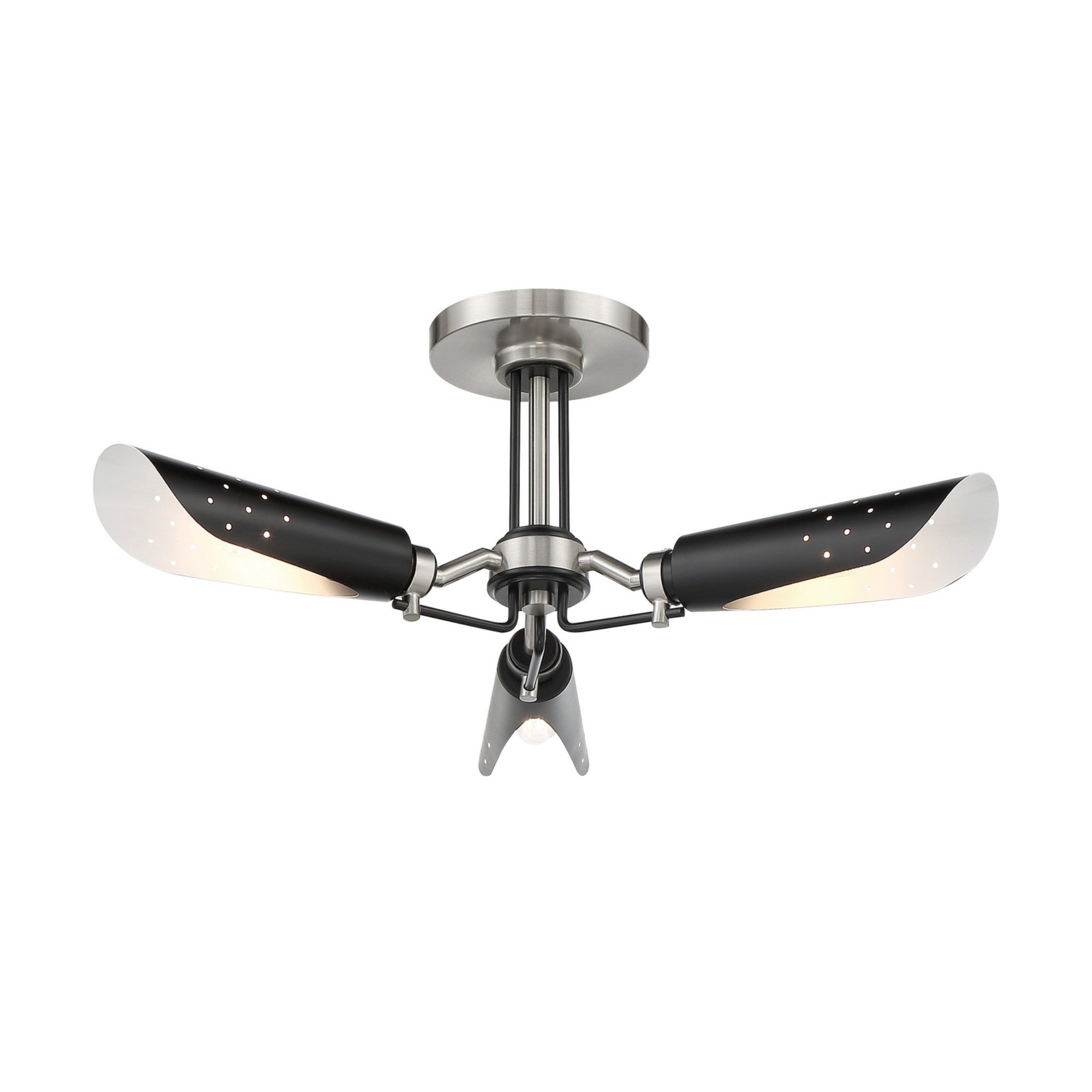 Turbine 22" 3-Light Semi-Flush Mount, Coal & Brushed Nickel Finish - Bees Lighting