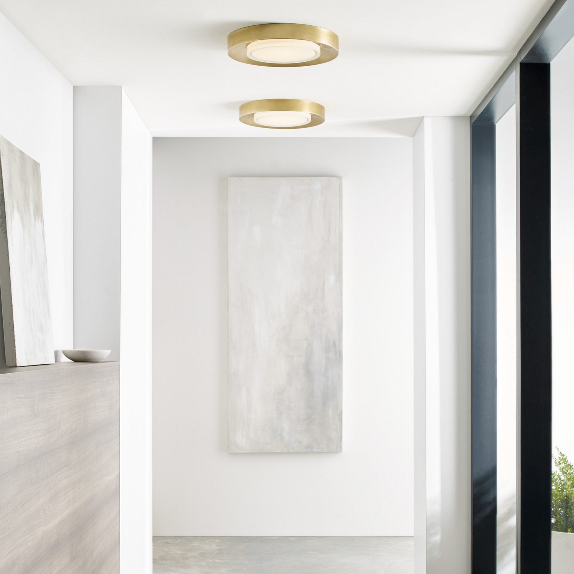 Hilo 16" LED Flush Mount, 120-277V, Natural Brass Finish - Bees Lighting