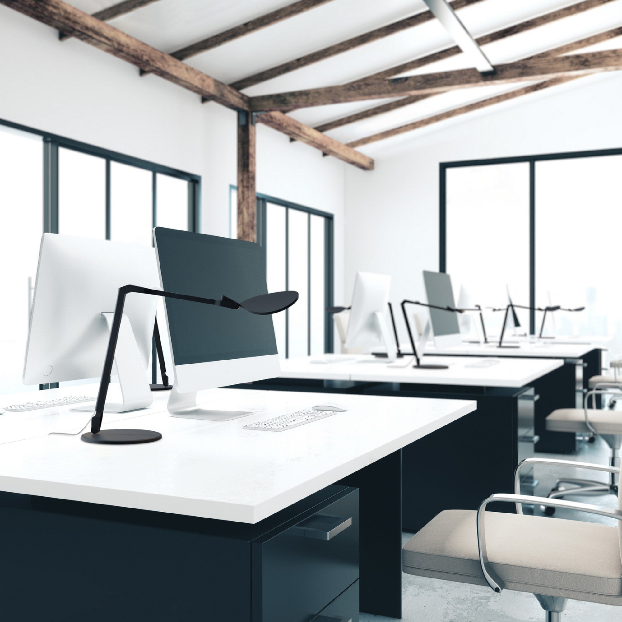 Splitty Reach Matte Black Contemporary LED Desk Lamp with Table Base and USB Port - Bees Lighting