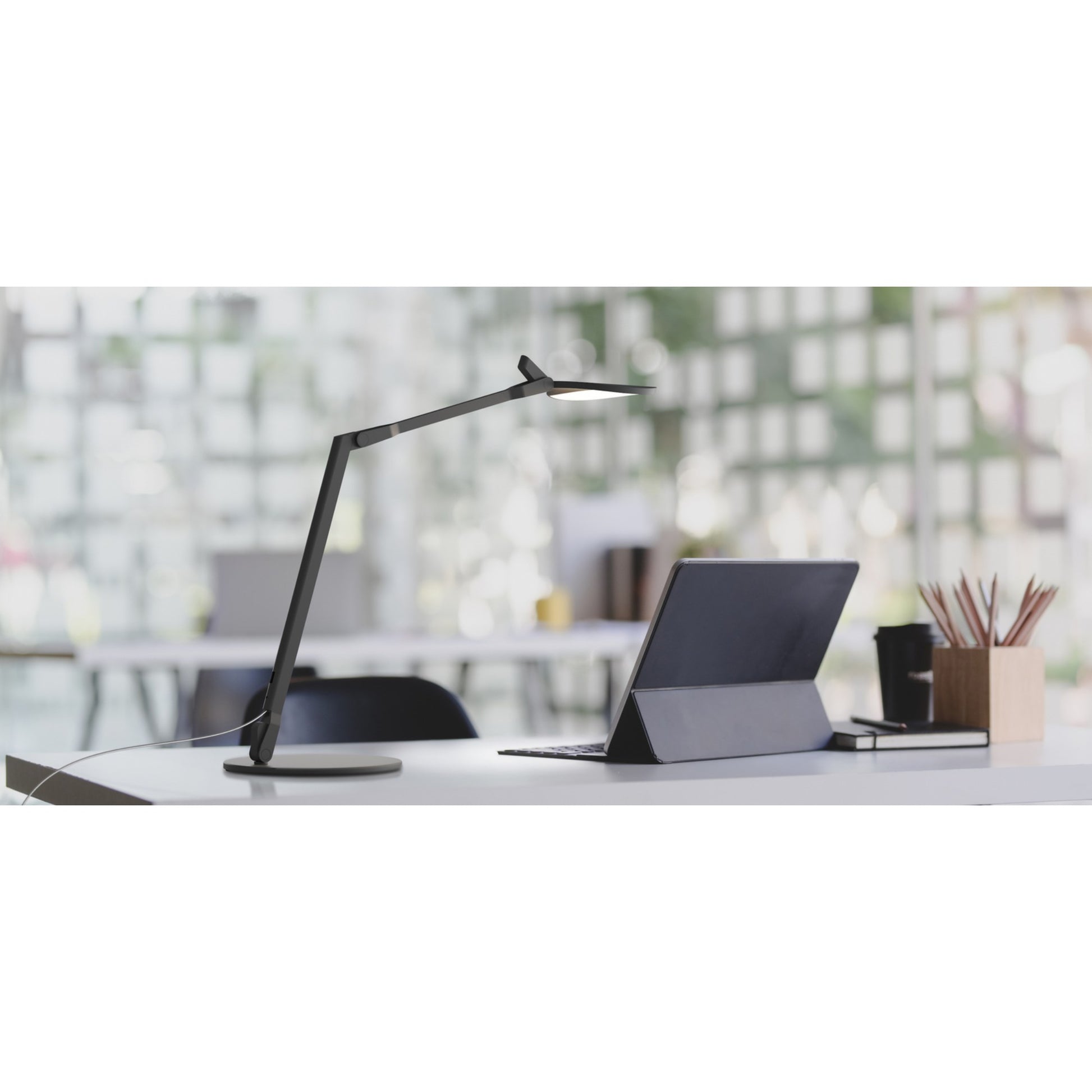 Splitty Reach Matte Black Contemporary LED Desk Lamp with Table Base and USB Port - Bees Lighting