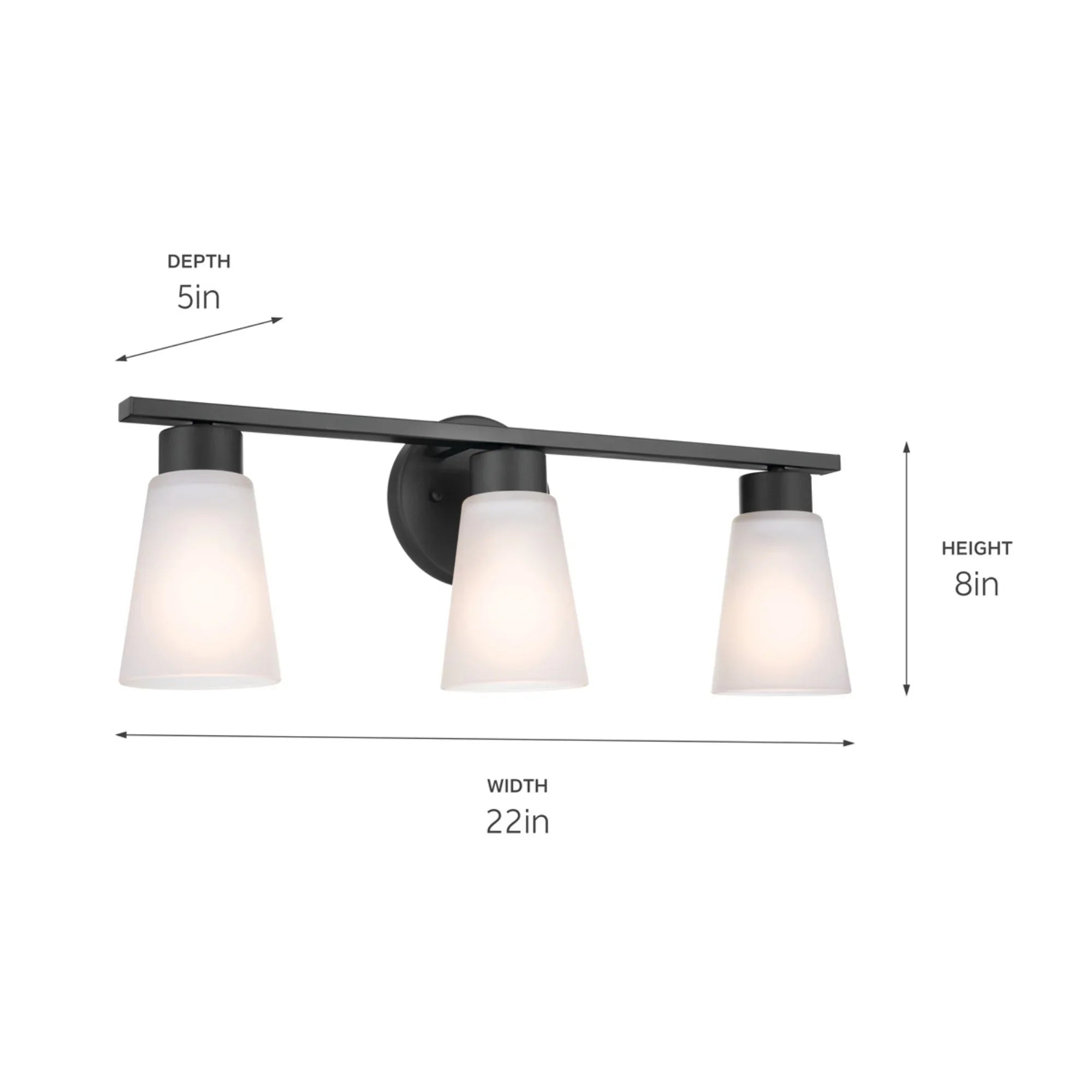 Stamos 22" 3-Light Bath Vanity Light, Black Finish - Bees Lighting