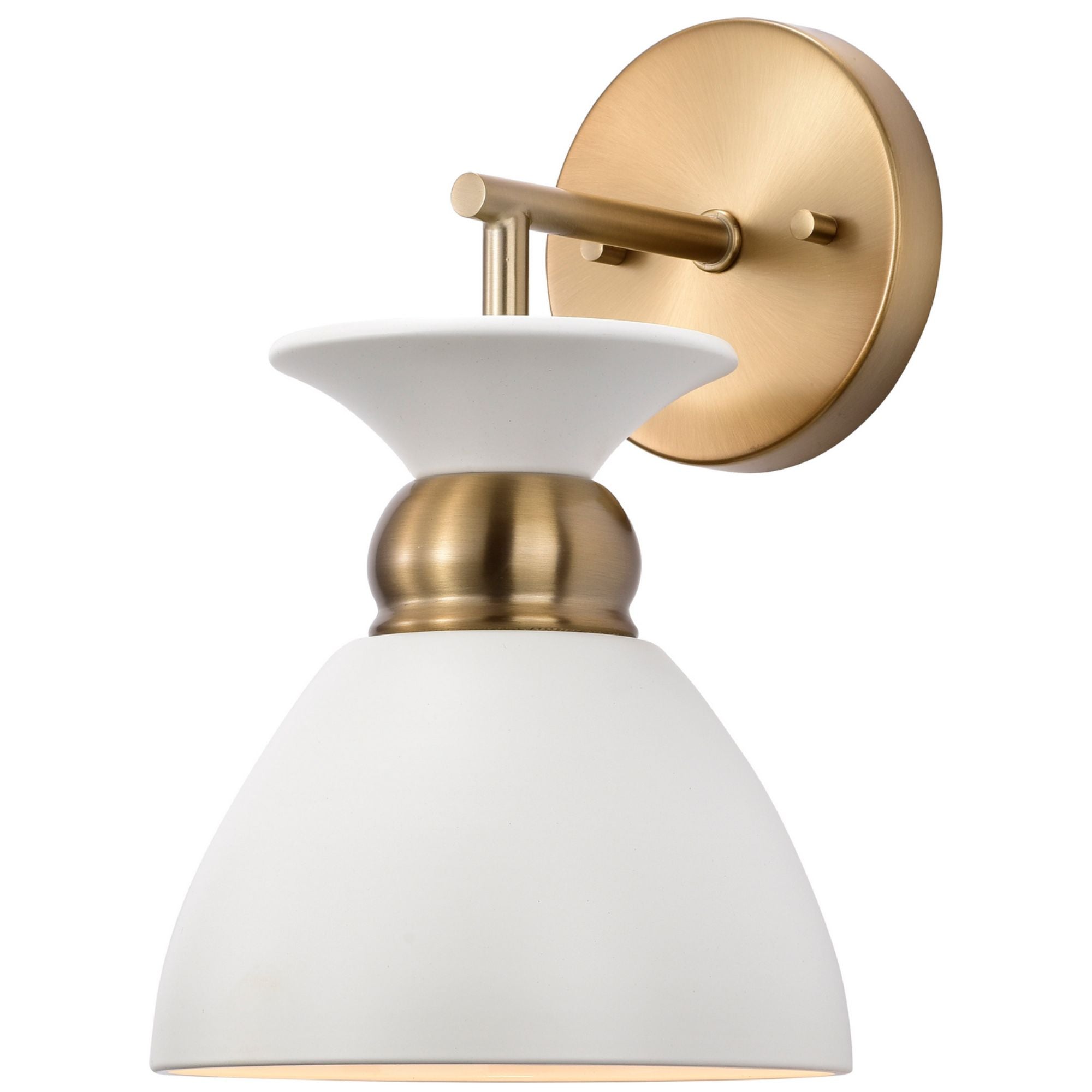 Perkins 11" Armed Sconce, Matte White with Vintage Brass - Bees Lighting