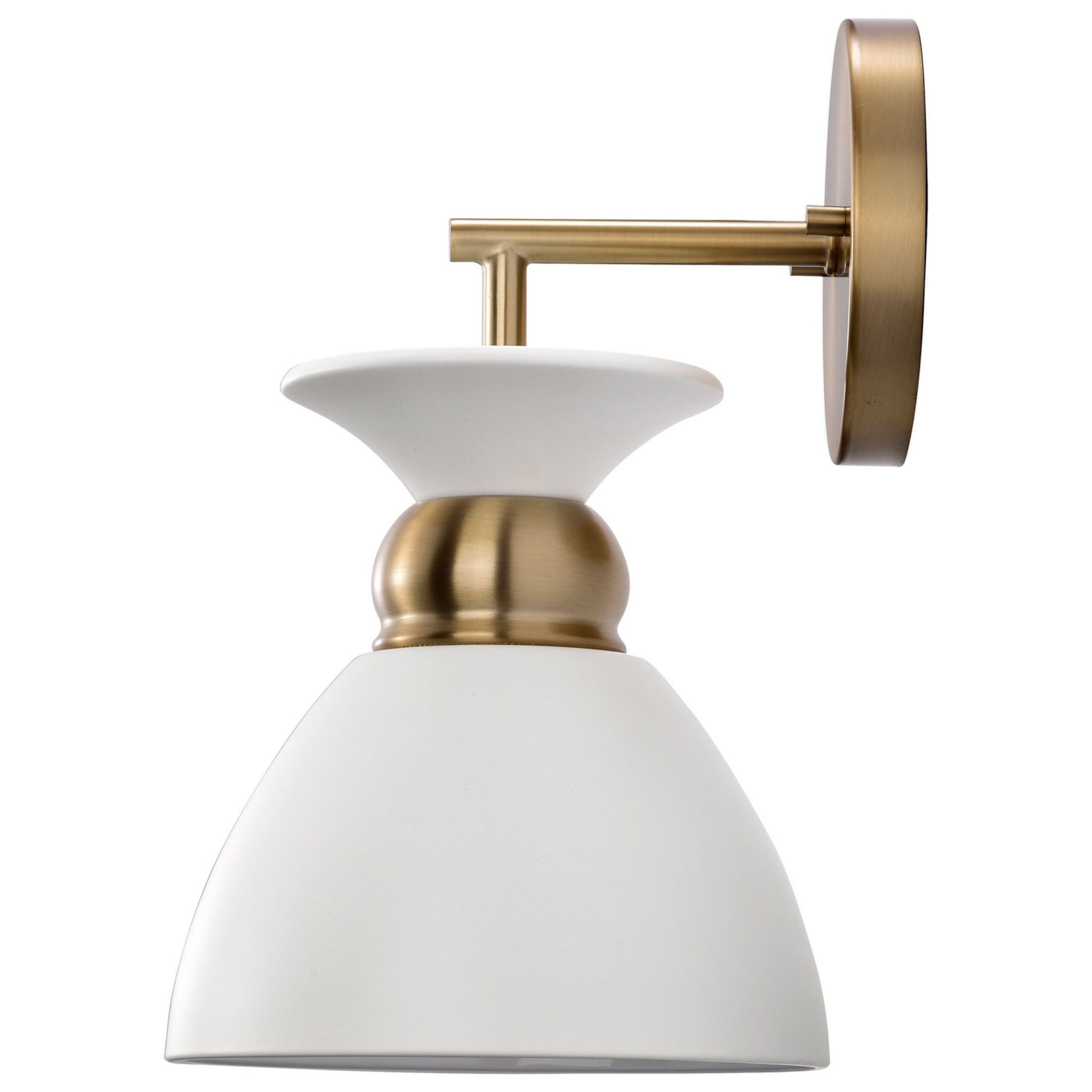 Perkins 11" Armed Sconce, Matte White with Vintage Brass - Bees Lighting
