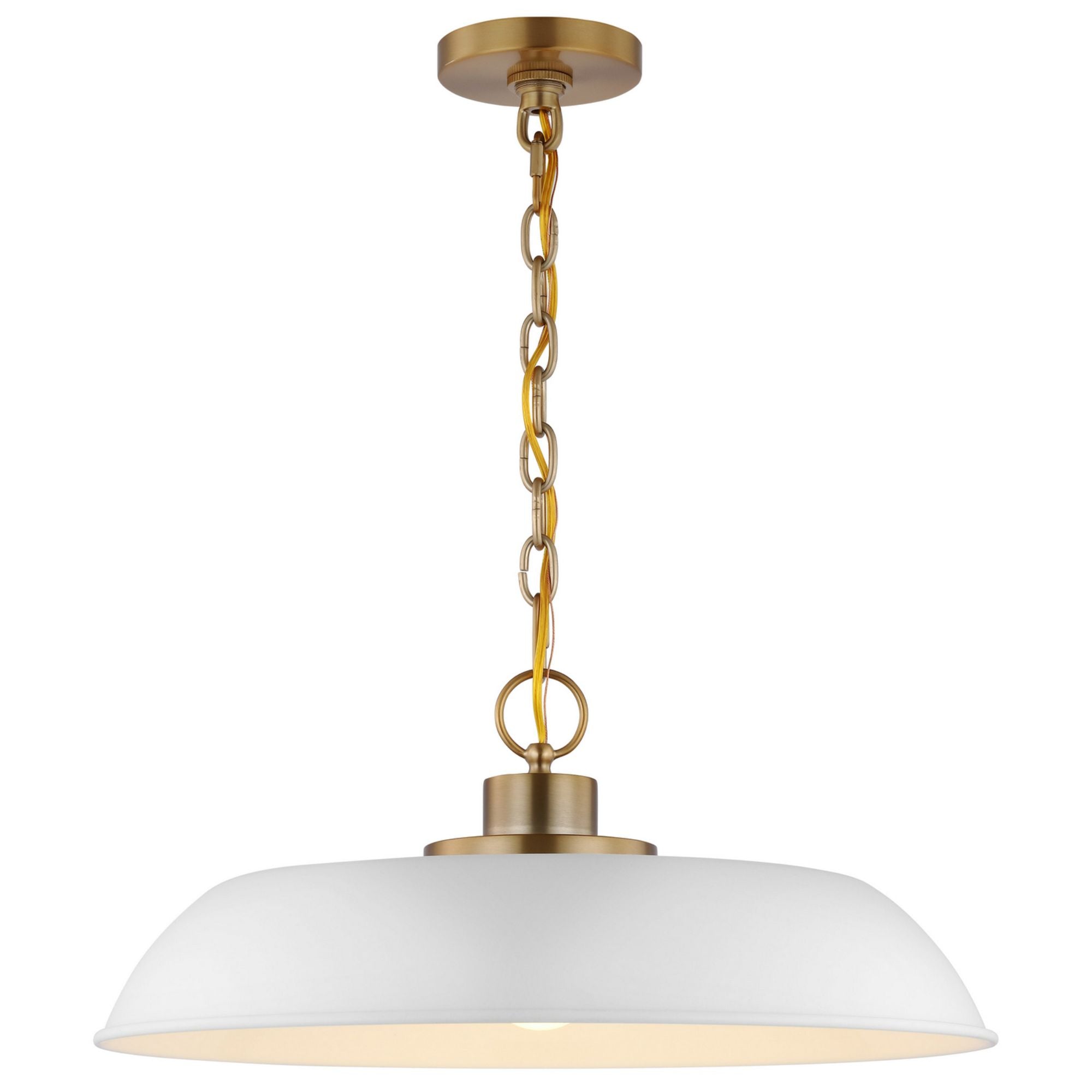 Colony 20" Pendant, Matte White / Burnished Brass Finish