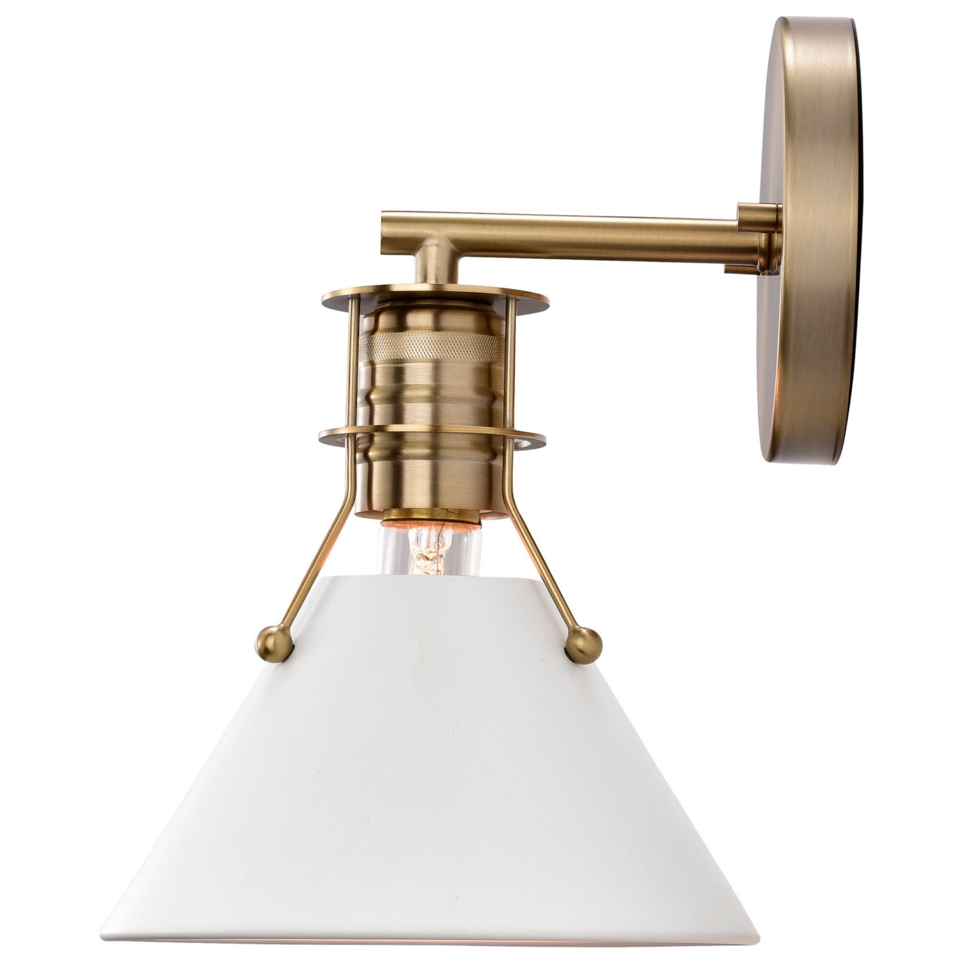 Outpost 10" Wall Sconce, Matte White / Burnished Brass Finish - Bees Lighting