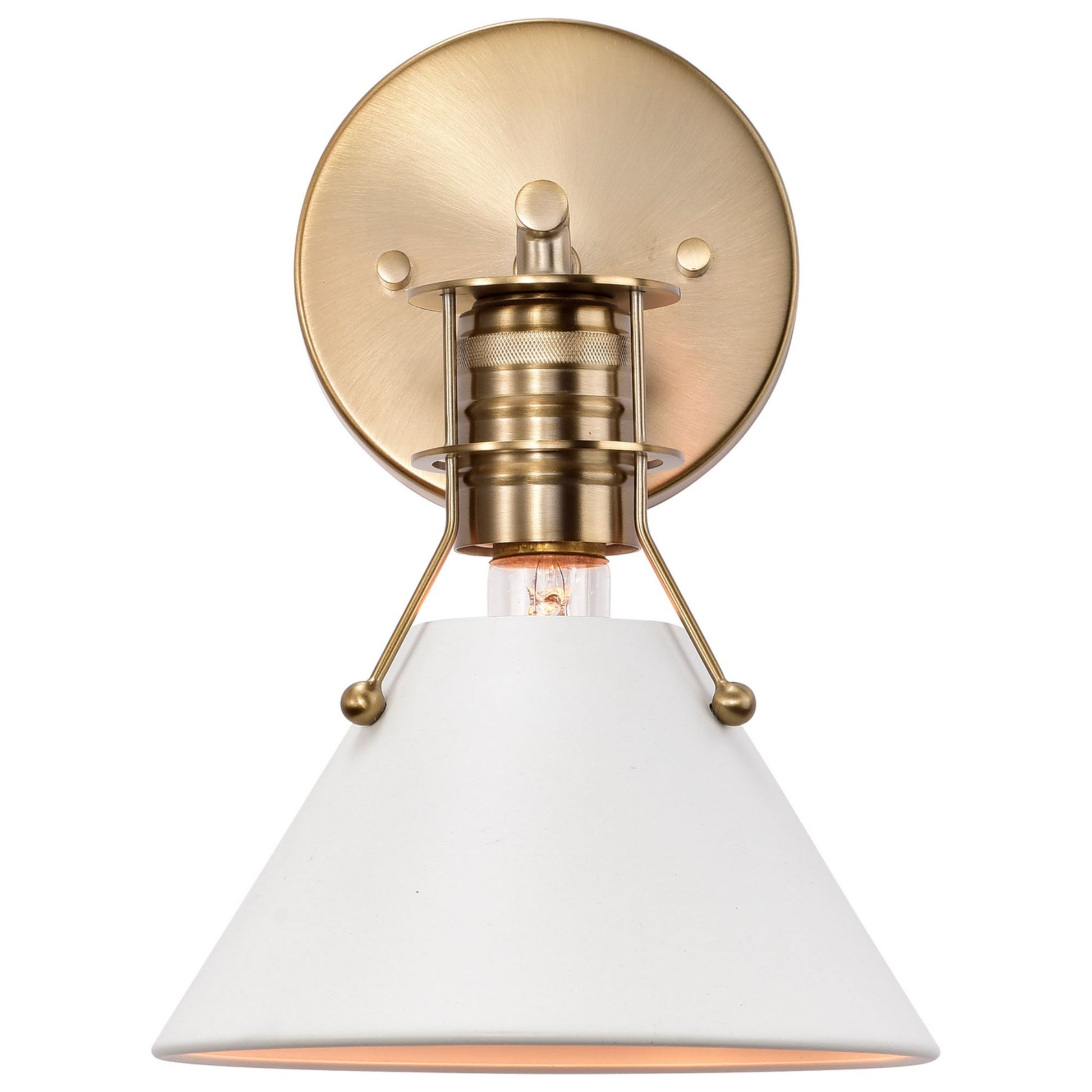 Outpost 10" Wall Sconce, Matte White / Burnished Brass Finish - Bees Lighting
