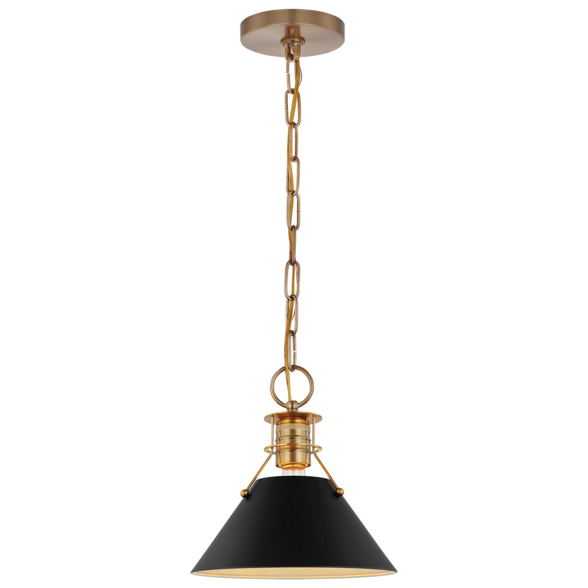 Outpost 10" Pendant, Matte Black / Burnished Brass Finish - Bees Lighting