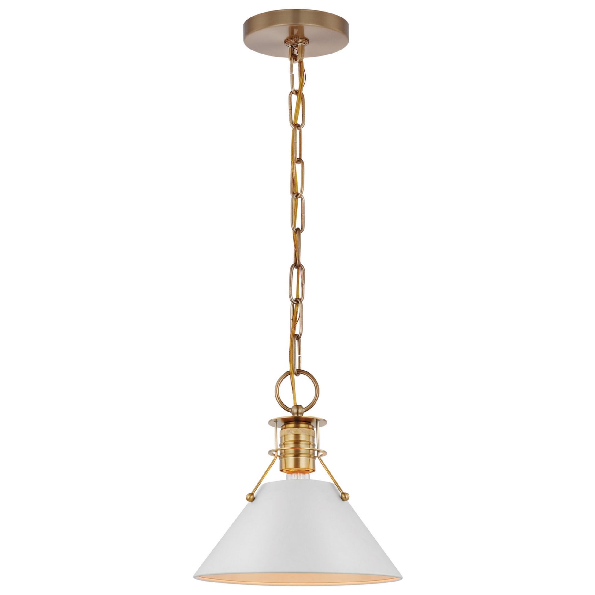 Outpost 10" Pendant, Matte White / Burnished Brass Finish - Bees Lighting