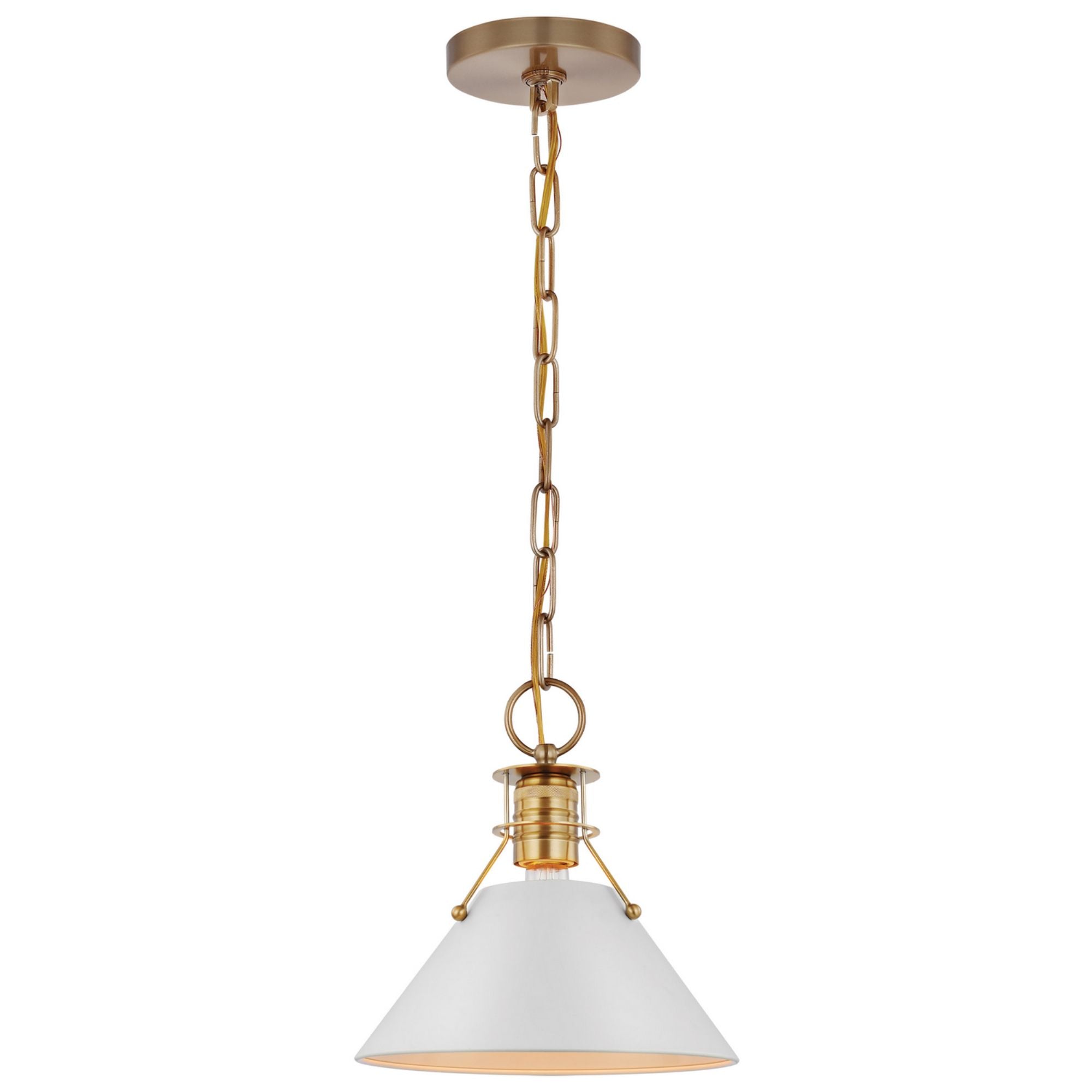 Outpost 10" Pendant, Matte White / Burnished Brass Finish - Bees Lighting