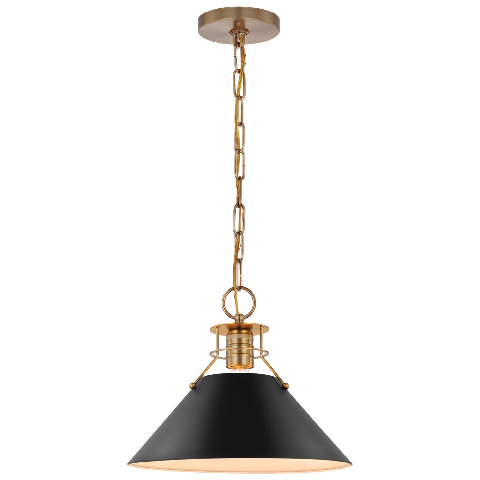 Outpost 13" Pendant, Matte Black / Burnished Brass Finish