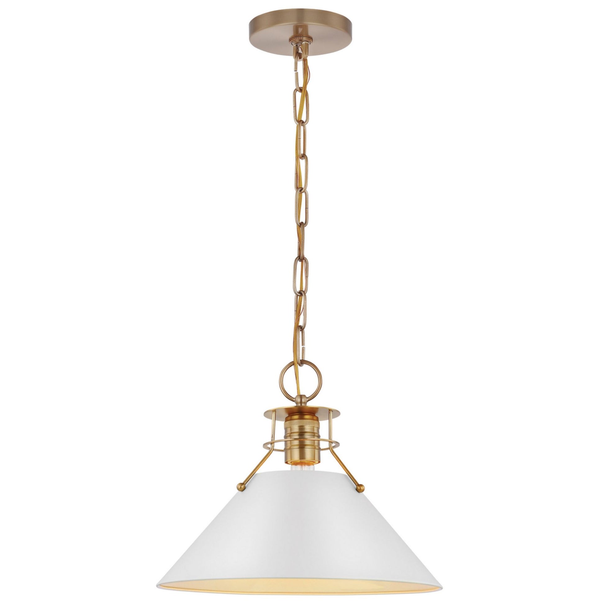 Outpost 13" Pendant, Matte White / Burnished Brass Finish - Bees Lighting